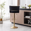 Bar Stools With Back And Footrest Counter Height Dining Chairs Velvet Black 2Pcs Set Black Upholstered