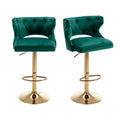 Bar Stools With Back And Footrest Counter Height Dining Chairs Velvet Green 2Pcs Set Green Upholstered