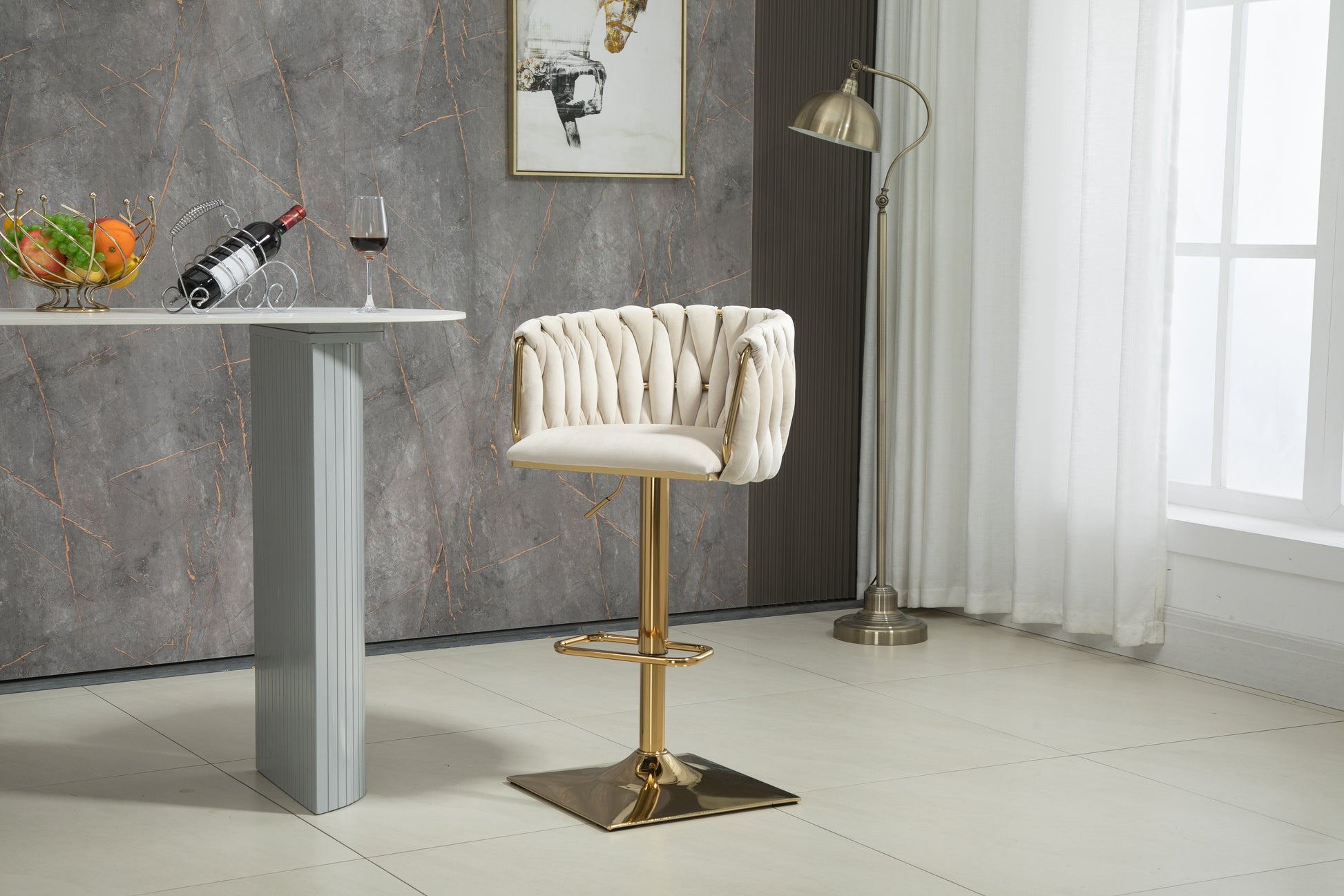 Coolmore Vintage Bar Stools With Back And Footrest Counter Height Dining Chairs 2Pc Set Ivory Metal