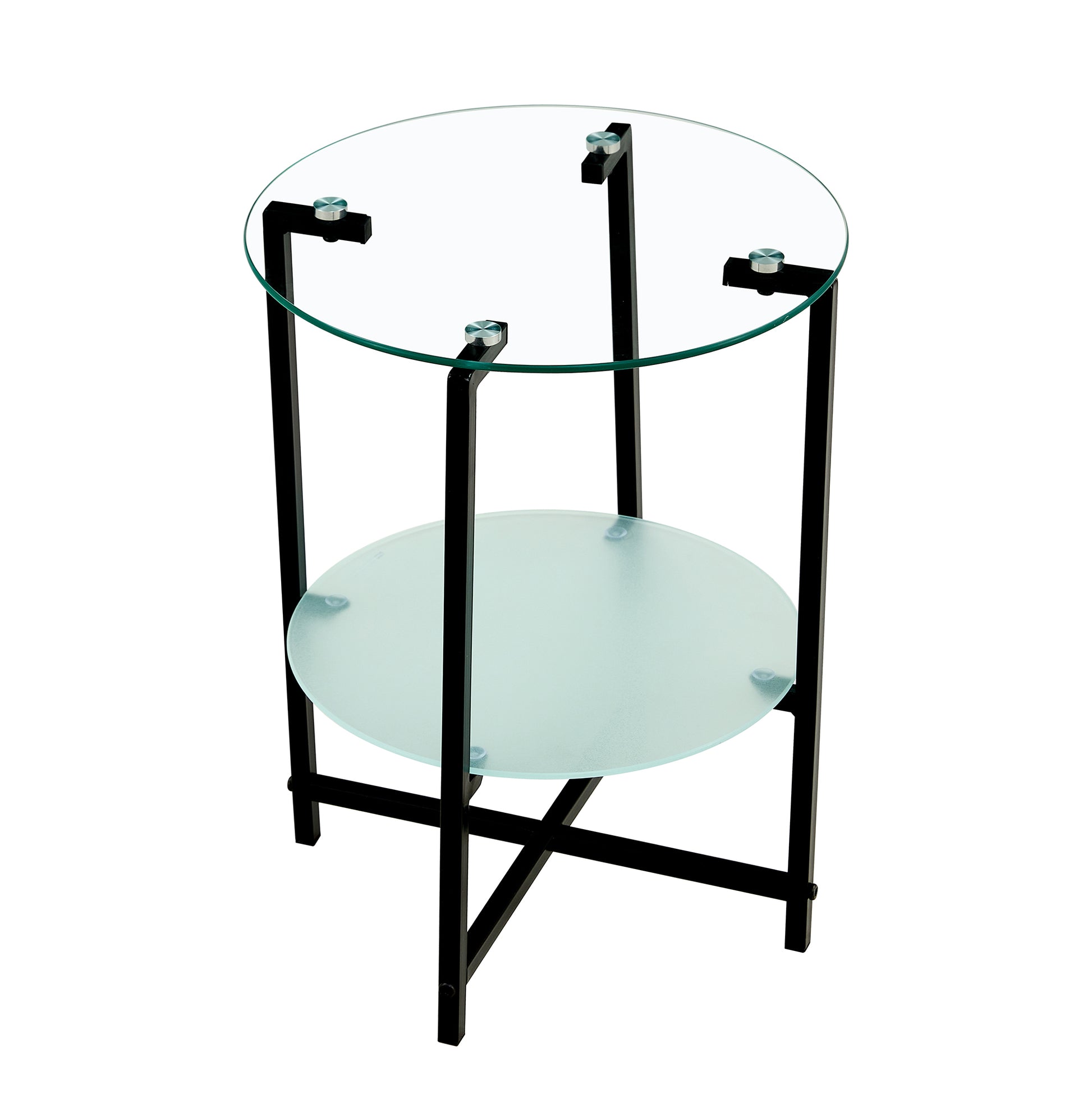 2 Layer Tempered Glass End Table, Round Coffee Table For Bedroom Living Room Office Transparent Glass