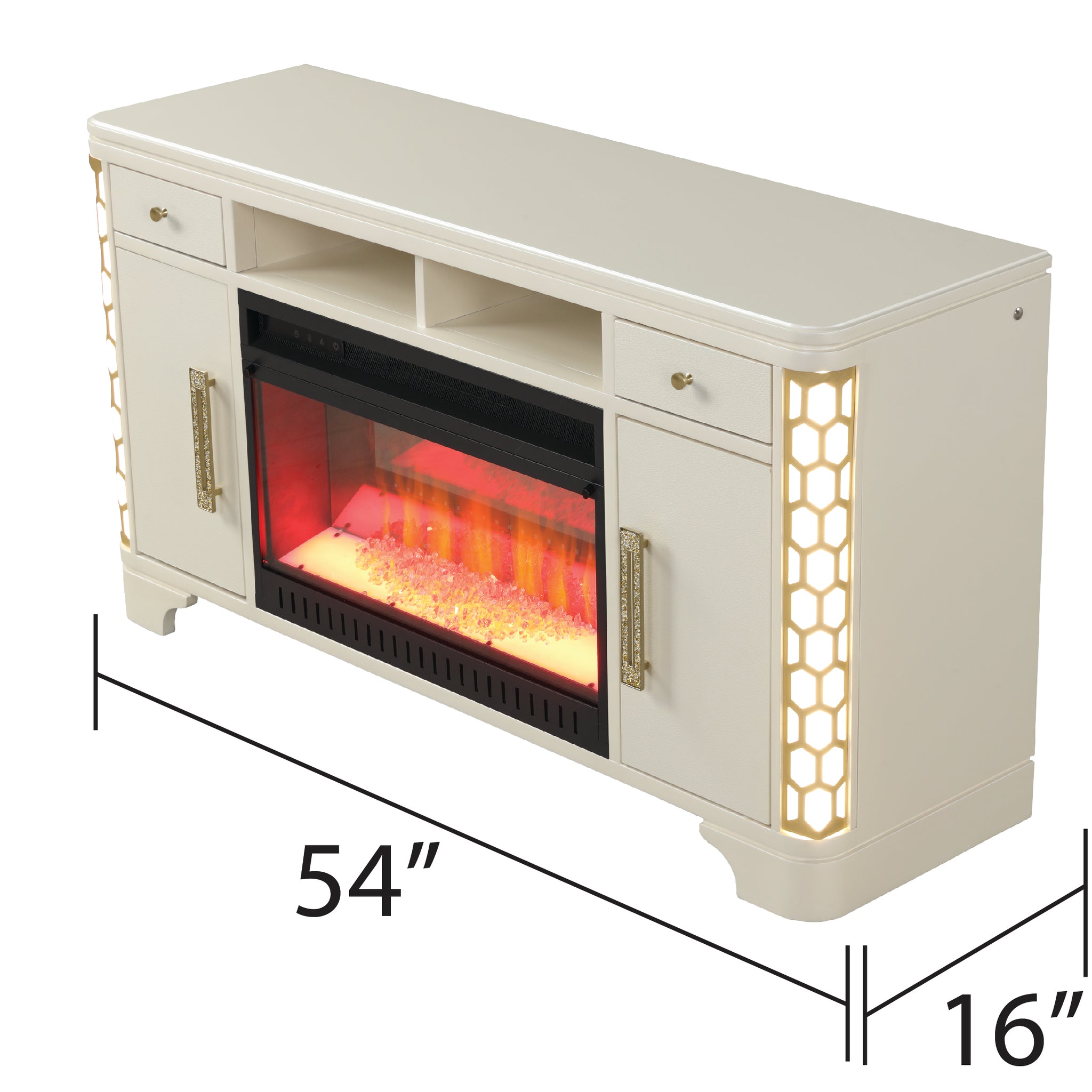 Jasmine Tv Stand With Electric Fireplace In Beige Beige Primary Living Space Modern Acacia Upholstered Wood Electric