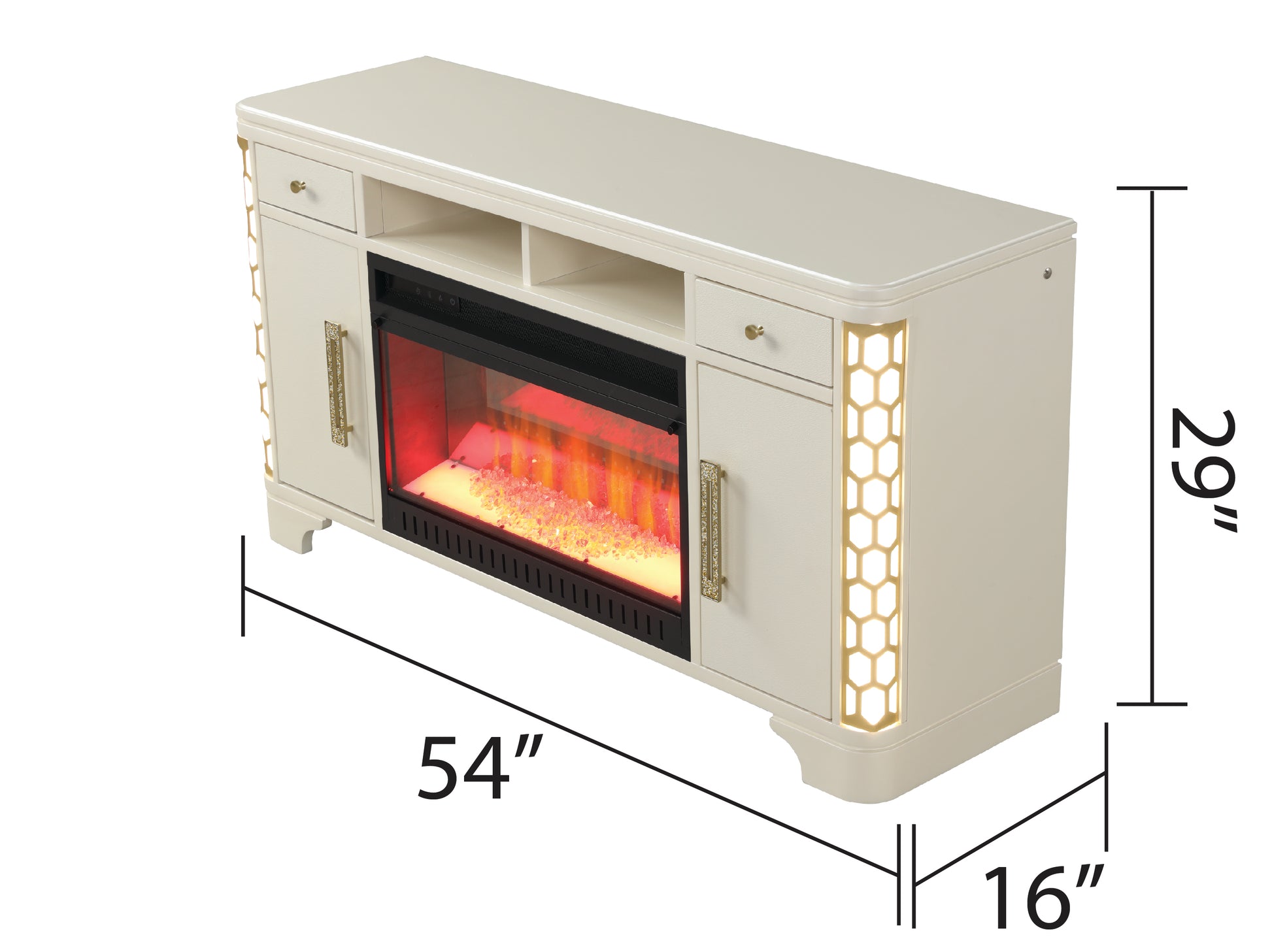 Jasmine Tv Stand With Electric Fireplace In Beige Beige Primary Living Space Modern Acacia Upholstered Wood Electric