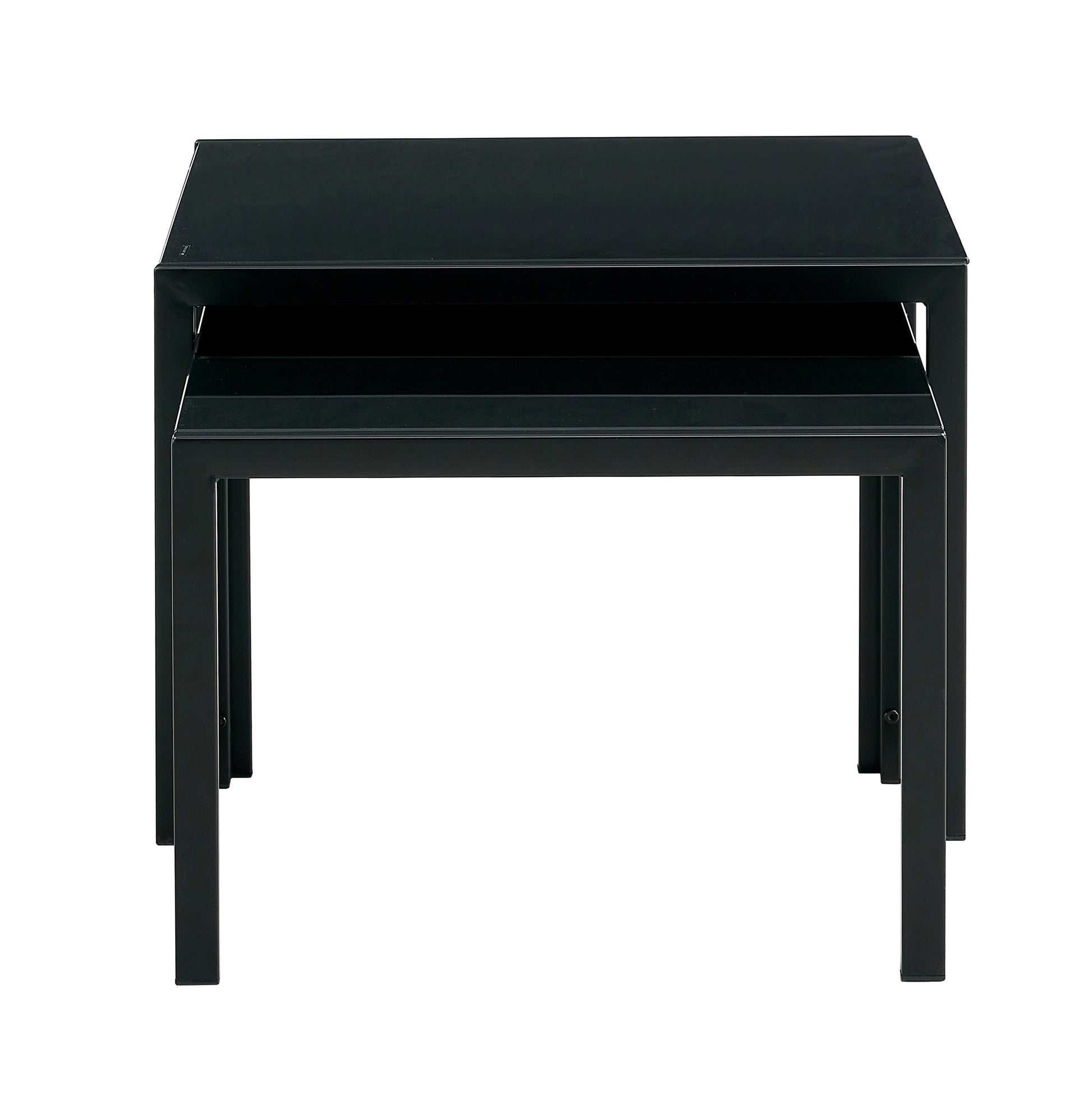 Nesting Coffee Table Set Of 2, Square Modern Stacking Table With Tempered Glass Finish For Living Room,Black Black Glass
