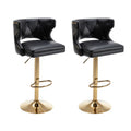 Bar Stools With Back And Footrest Counter Height Dining Chairs Leather Black 2Pcs Set Black Upholstered