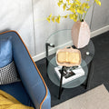 2 Piece Set Clear Tempered Glass End Table, Round Coffee Table For Bedroom Living Room Office Transparent Glass