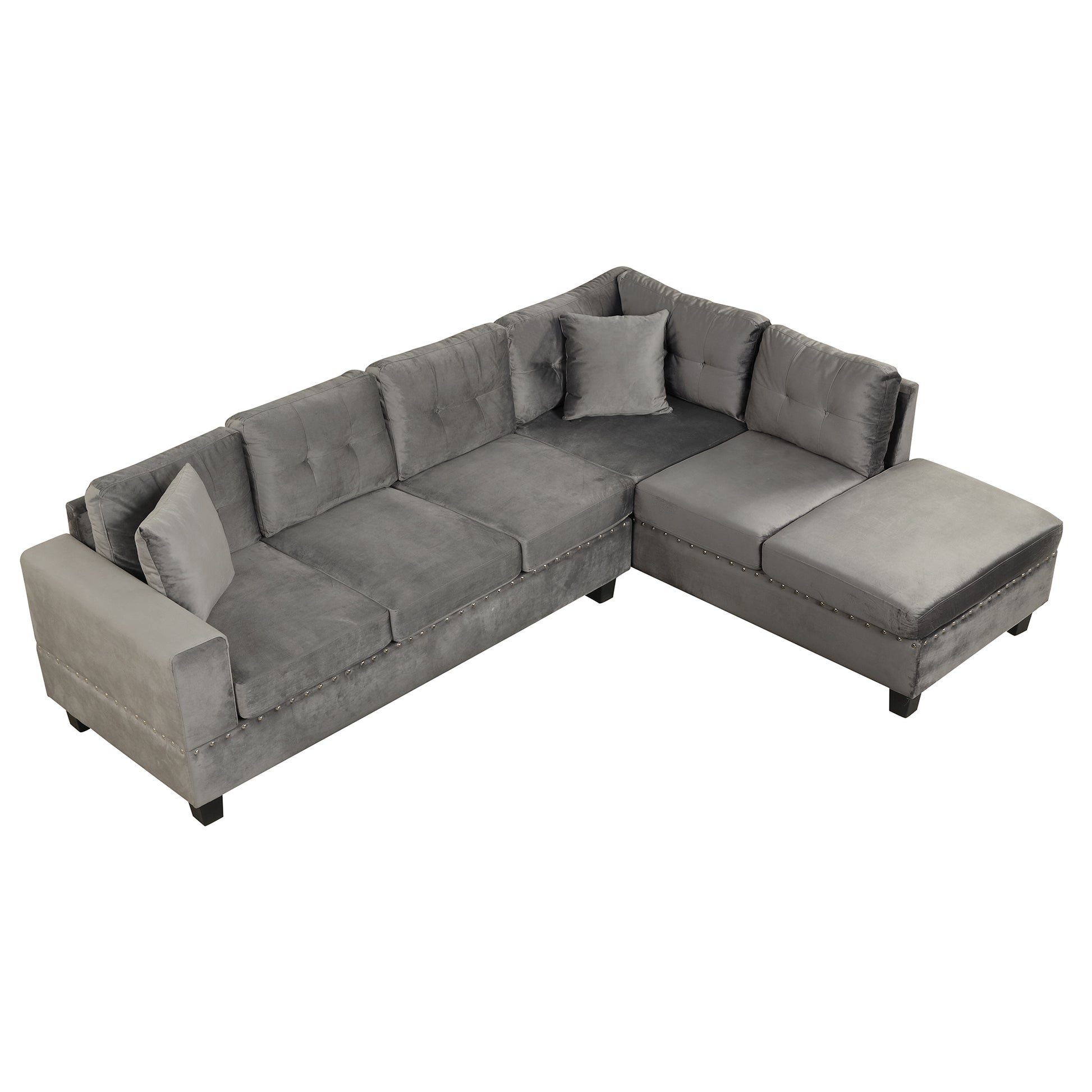 105" Modern Sectional Sofa With Storage Ottoman, L Shape Couch With 2 Pillows And Cup Holder,Sectional Sofa With Reversible Chaise For Living Room,Gray Gray Foam Velvet 6 Seat