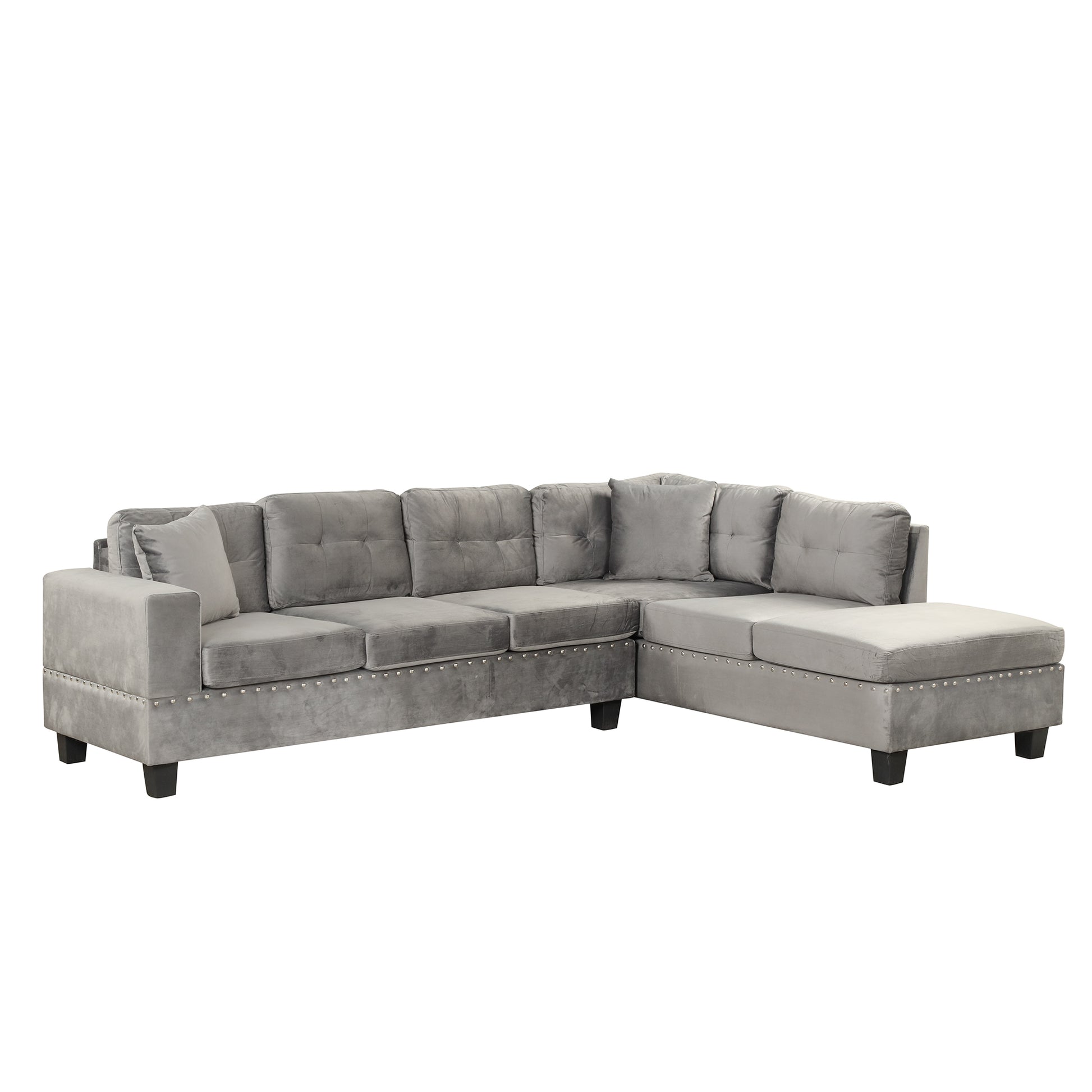 105" Modern Sectional Sofa With Storage Ottoman, L Shape Couch With 2 Pillows And Cup Holder,Sectional Sofa With Reversible Chaise For Living Room,Gray Gray Foam Velvet 6 Seat