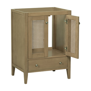 24" Bathroom Vanity Without Sink, Base Only, Rattan Cabinet With Doors And Drawer, Solid Frame And Mdf Board, Natural Natural Solid Wood Mdf