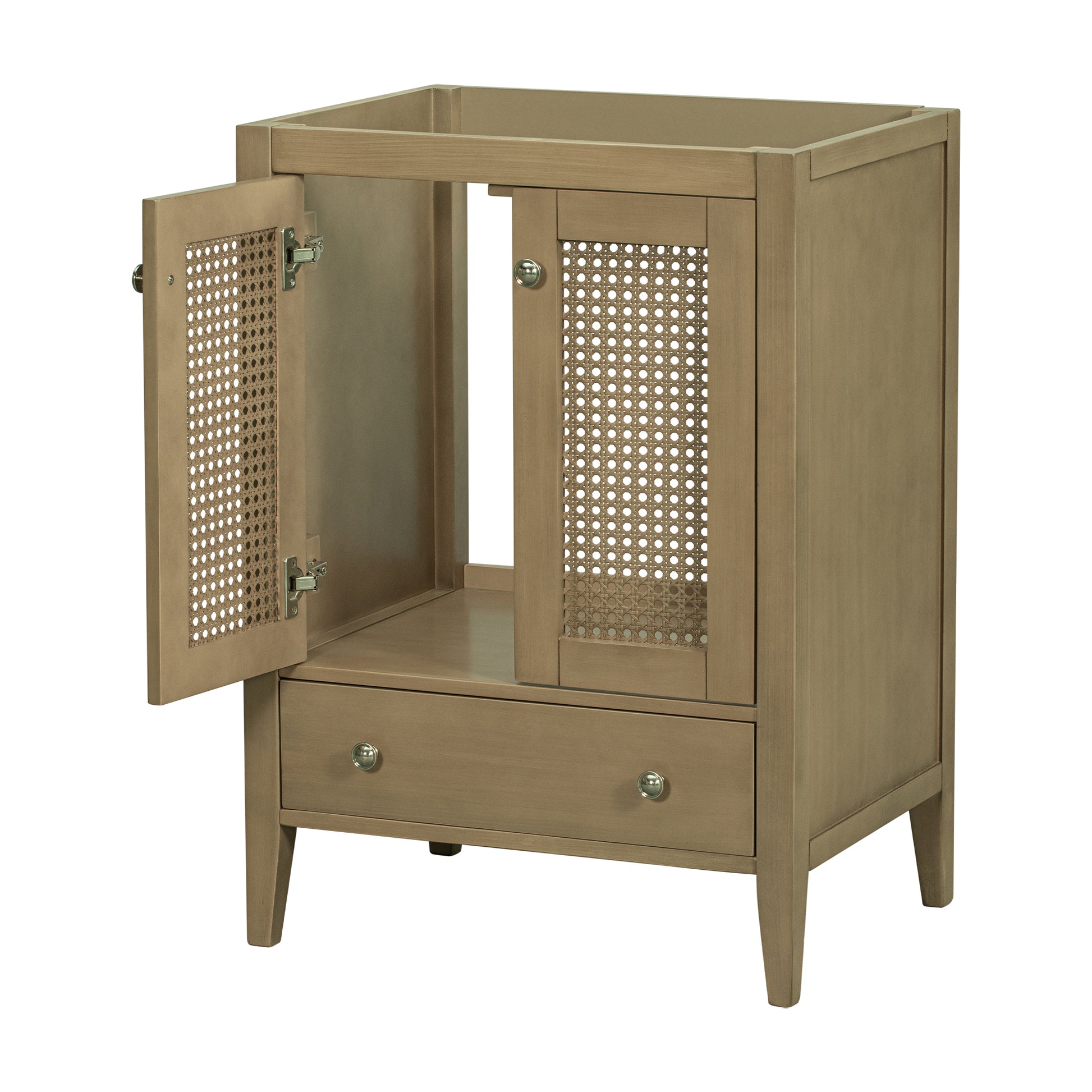 24" Bathroom Vanity Without Sink, Base Only, Rattan Cabinet With Doors And Drawer, Solid Frame And Mdf Board, Natural Natural Solid Wood Mdf