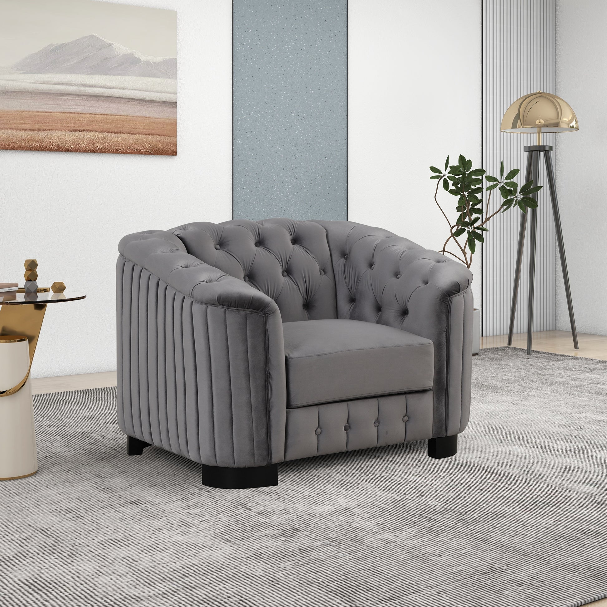 41.5" Velvet Upholstered Accent Sofa,Modern Single Sofa Chair With Thick Removable Seat Cushion,Modern Single Couch For Living Room,Bedroom,Or Small Space,Gray Gray Foam Velvet 1 Seat