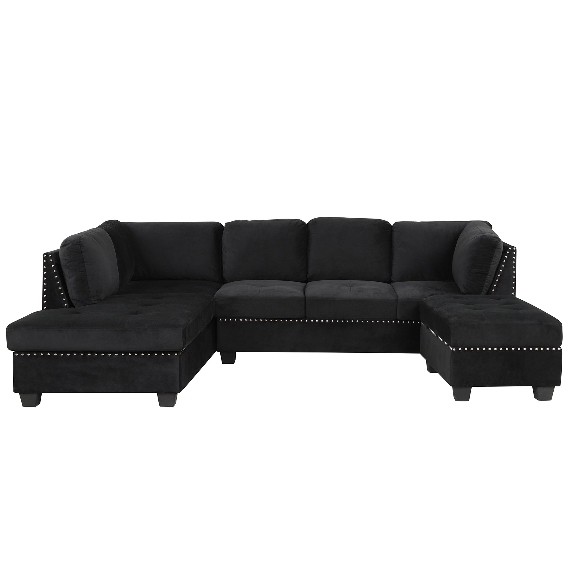 104.5" Reversible Sectional Sofa Space Saving With Storage Ottoman Rivet Ornament L Shape Couch For Small Or Large Space Dorm Apartment,Black Old:Sg000406Aaa Black Foam Velvet