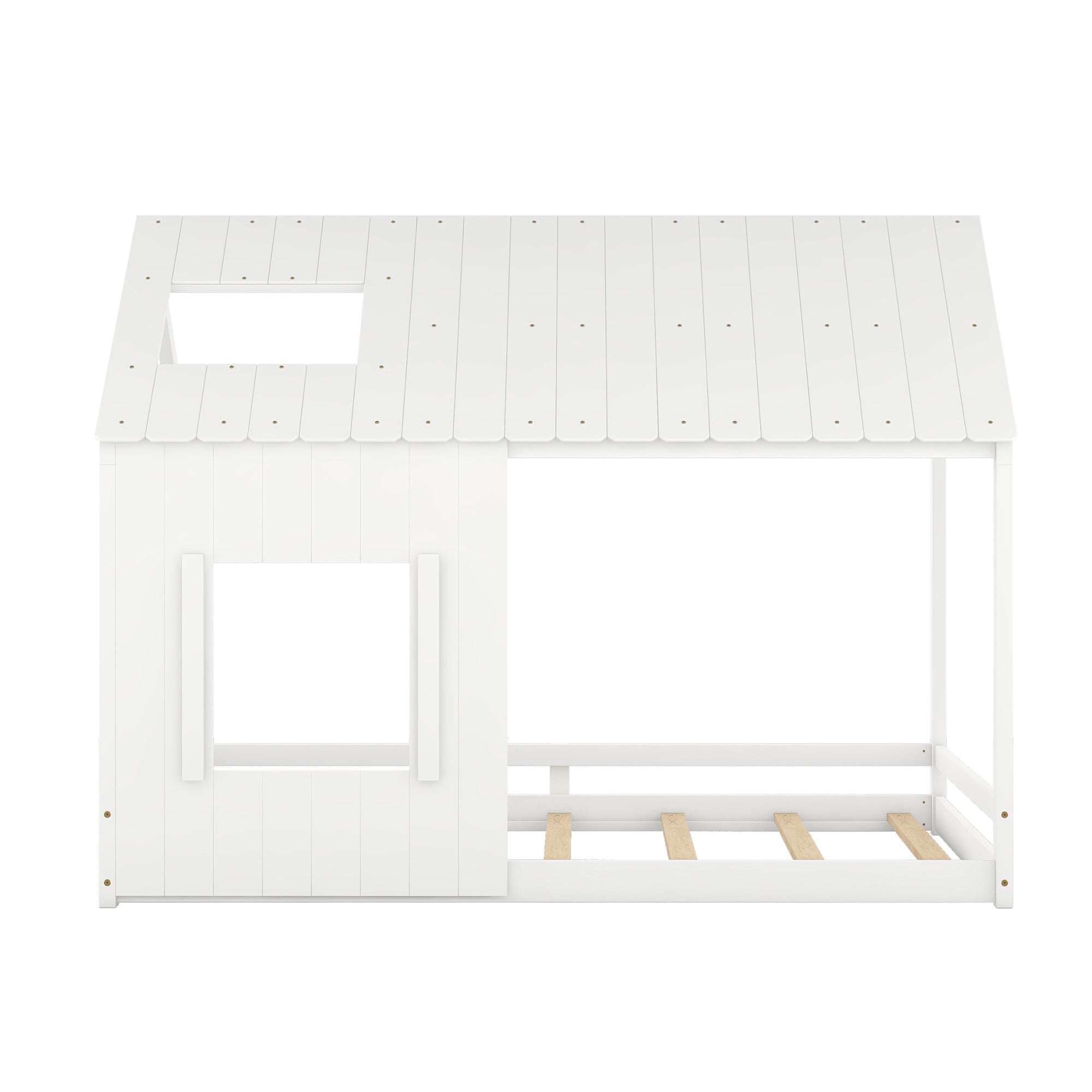 Full Size House Bed with Roof and Window White white-mdf