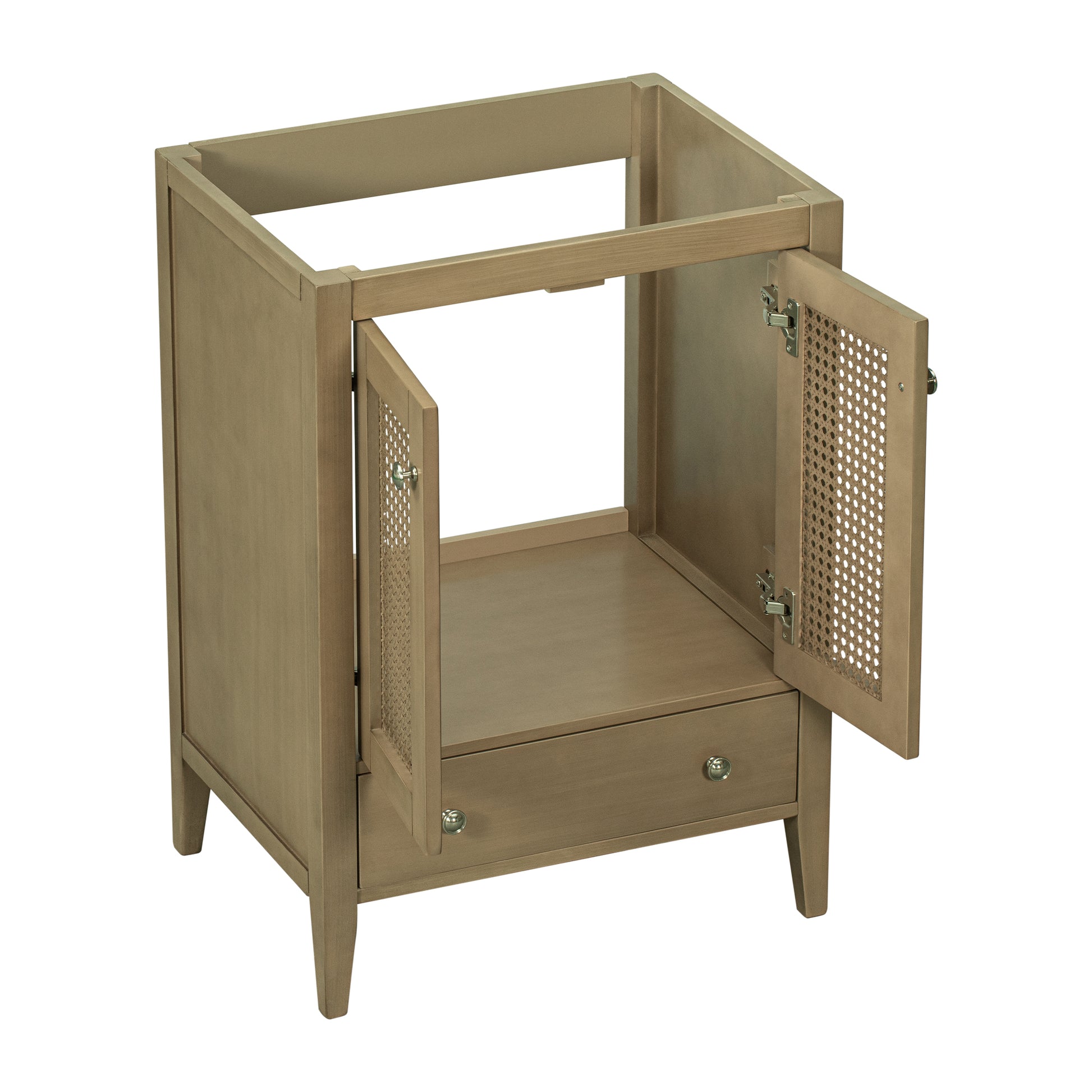 24" Bathroom Vanity Without Sink, Base Only, Rattan Cabinet With Doors And Drawer, Solid Frame And Mdf Board, Natural Natural Solid Wood Mdf