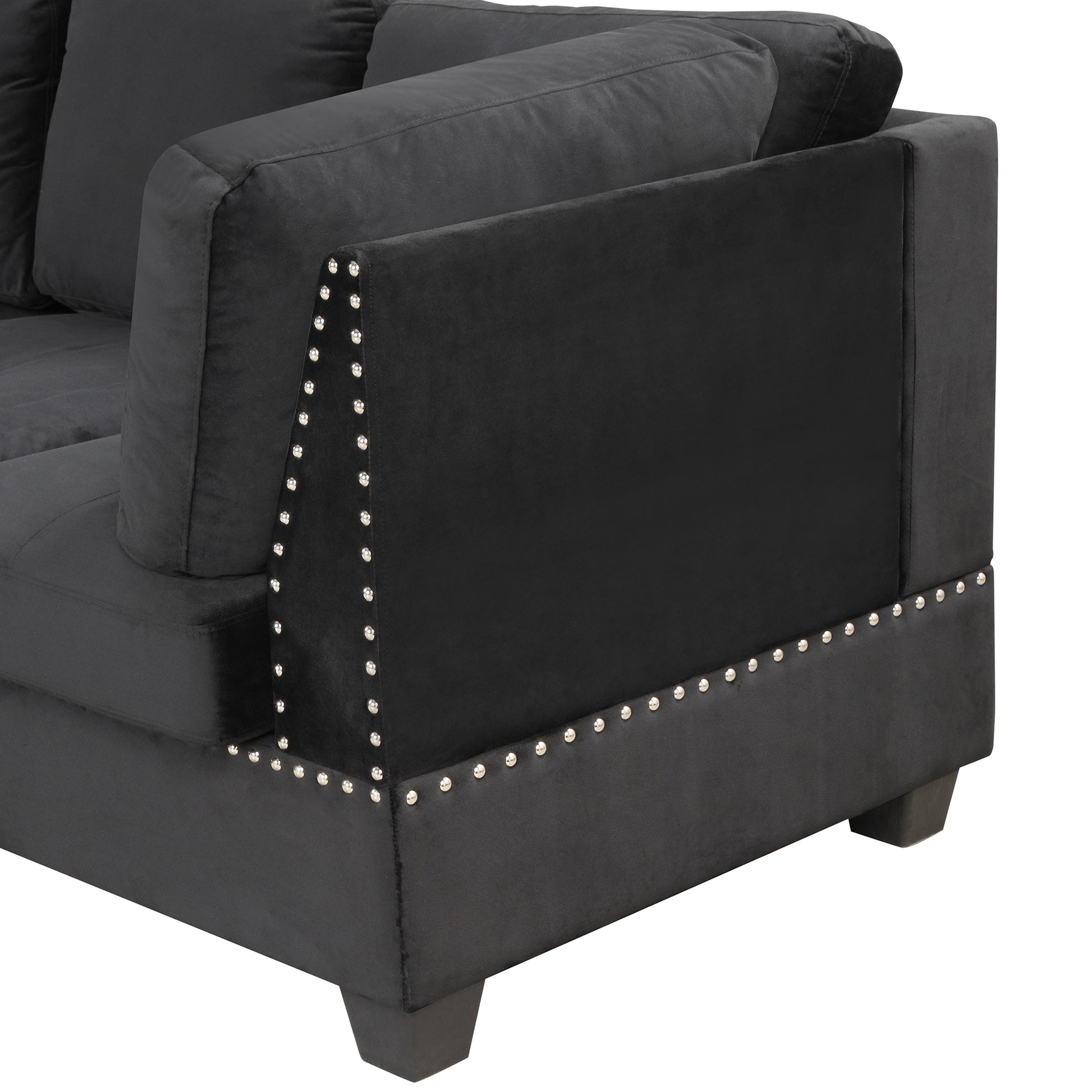 104.5" Reversible Sectional Sofa Space Saving With Storage Ottoman Rivet Ornament L Shape Couch For Small Or Large Space Dorm Apartment,Black Old:Sg000406Aaa Black Foam Velvet