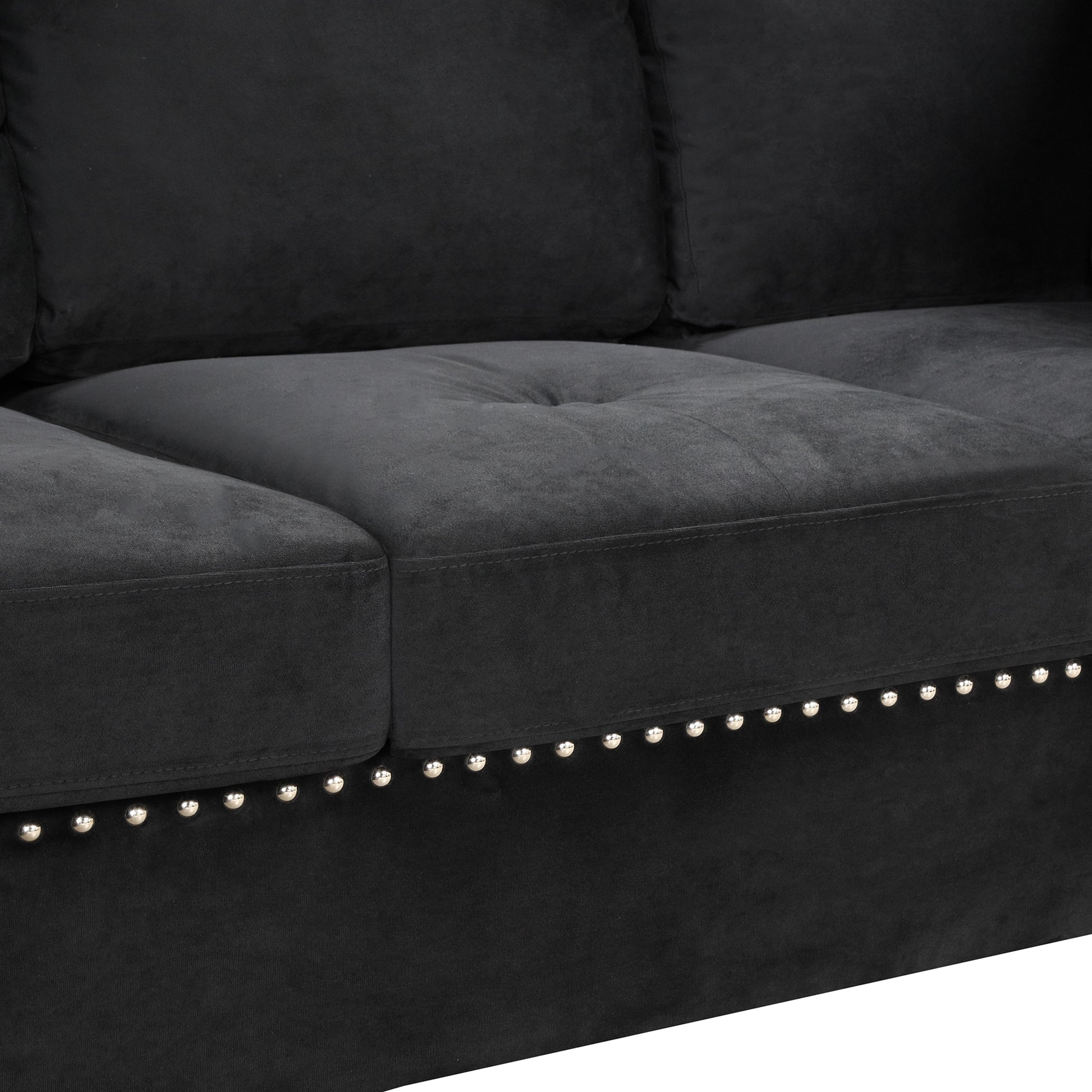 104.5" Reversible Sectional Sofa Space Saving With Storage Ottoman Rivet Ornament L Shape Couch For Small Or Large Space Dorm Apartment,Black Old:Sg000406Aaa Black Foam Velvet