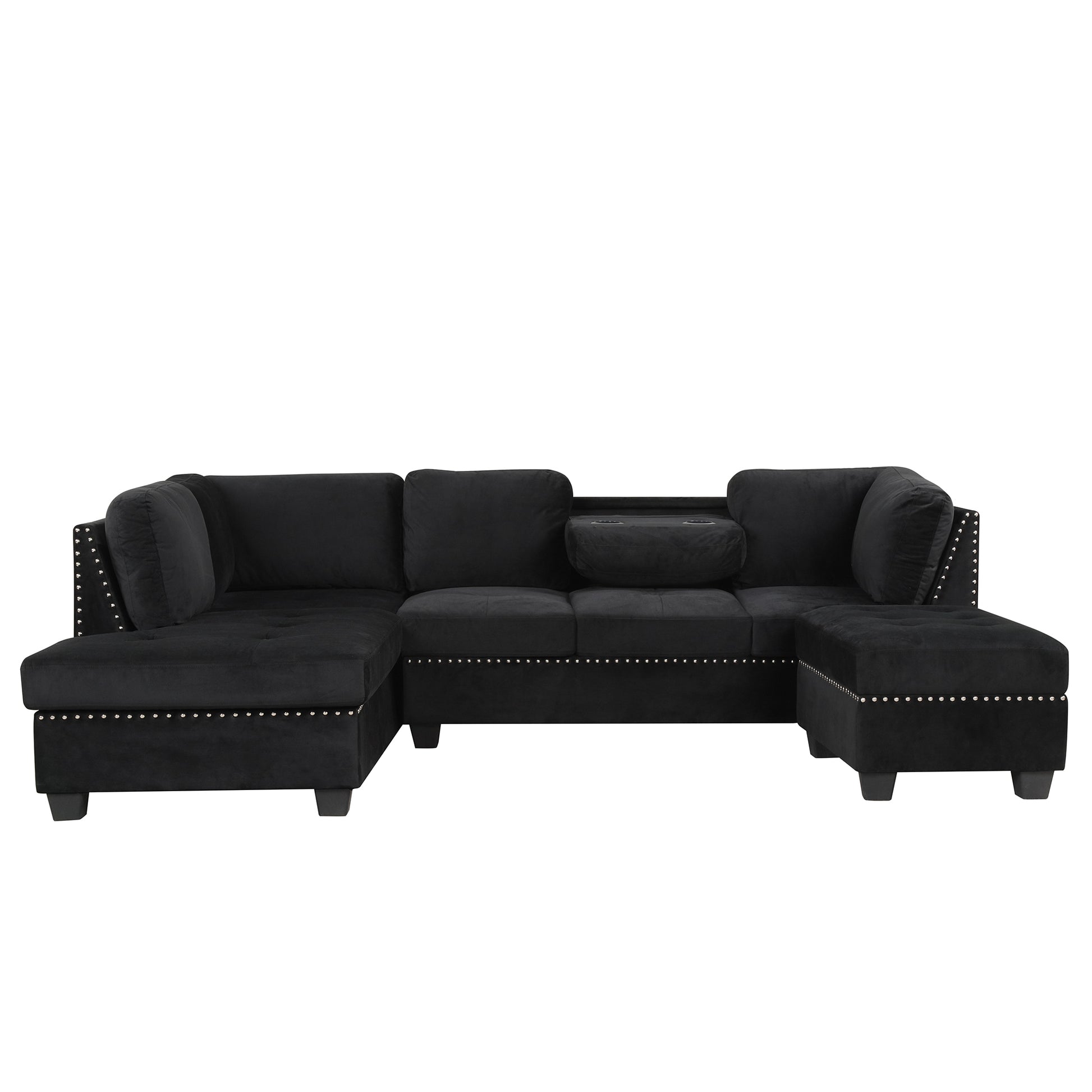 104.5" Reversible Sectional Sofa Space Saving With Storage Ottoman Rivet Ornament L Shape Couch For Small Or Large Space Dorm Apartment,Black Old:Sg000406Aaa Black Foam Velvet