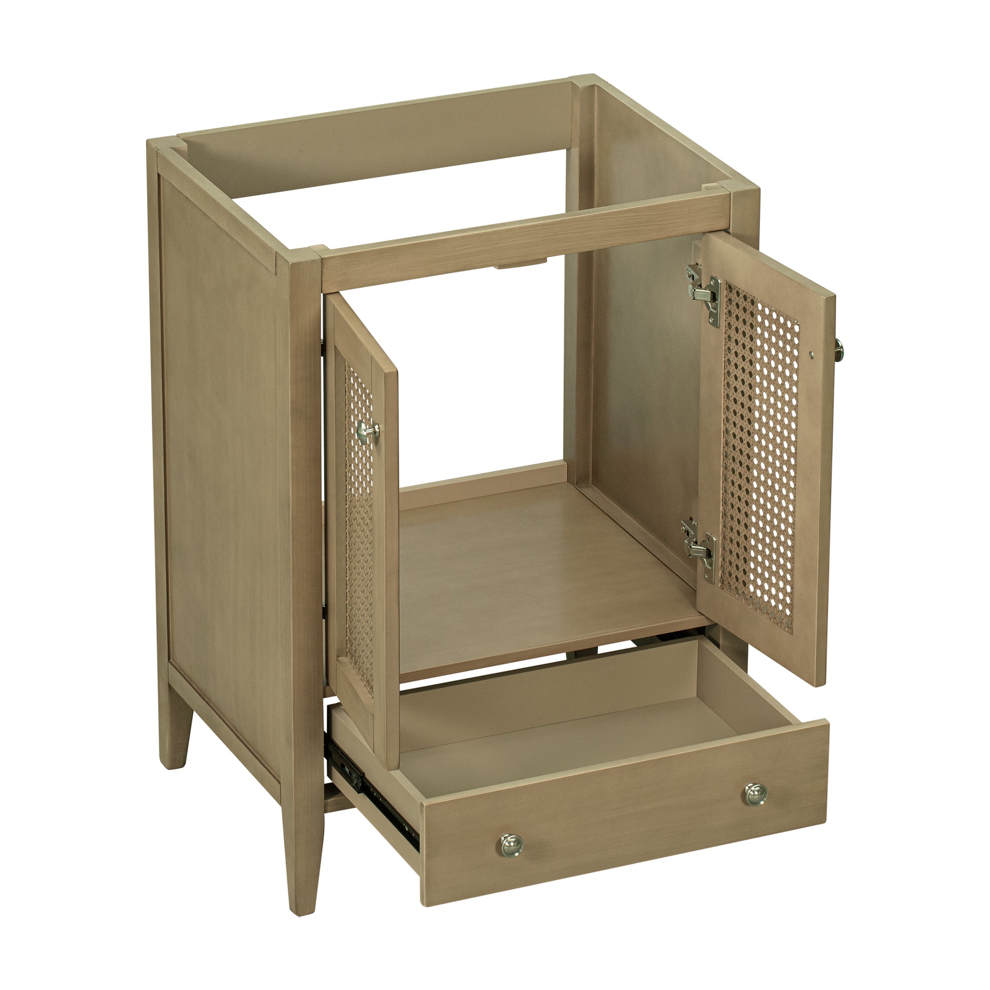 24" Bathroom Vanity Without Sink, Base Only, Rattan Cabinet With Doors And Drawer, Solid Frame And Mdf Board, Natural Natural Solid Wood Mdf