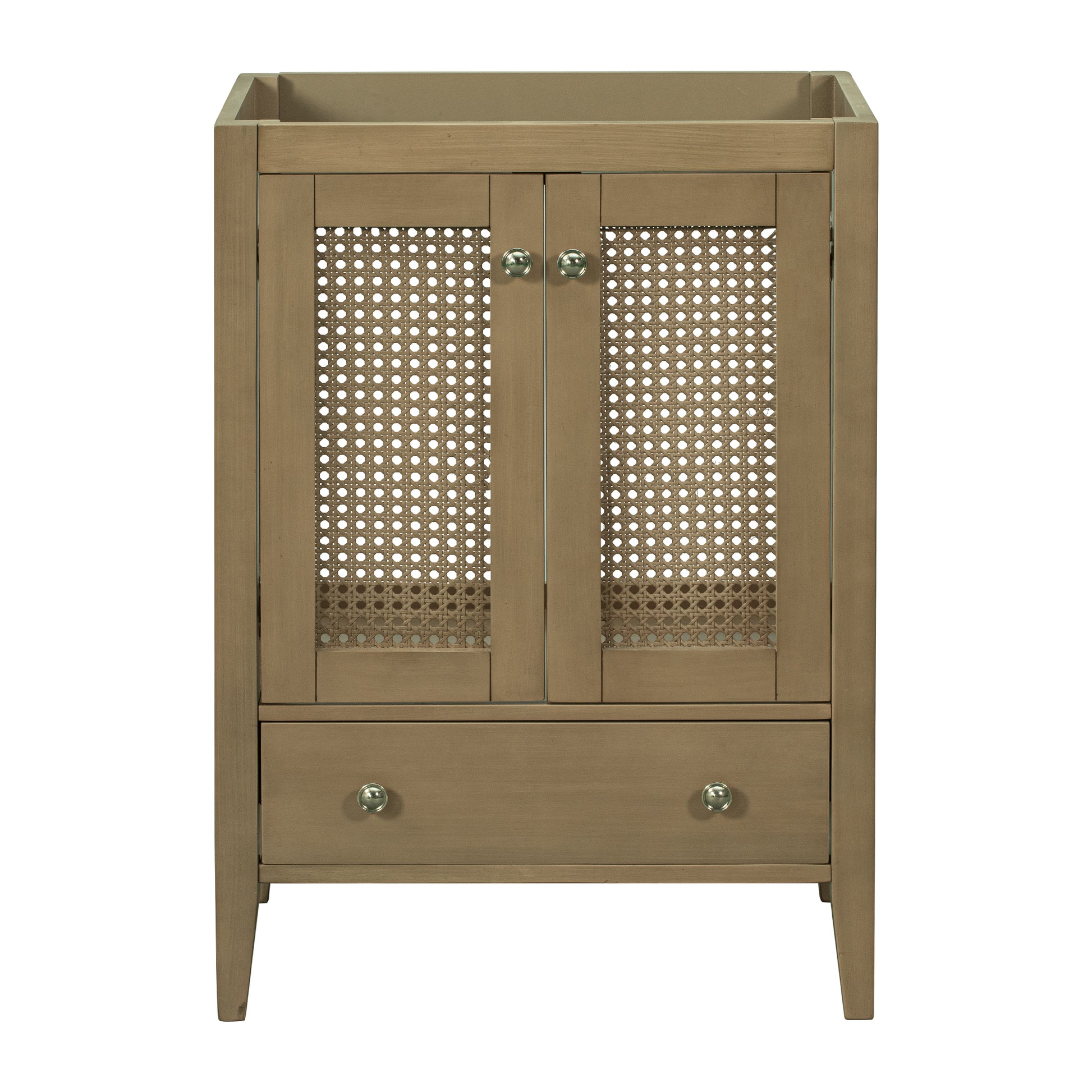 24" Bathroom Vanity Without Sink, Base Only, Rattan Cabinet With Doors And Drawer, Solid Frame And Mdf Board, Natural Natural Solid Wood Mdf