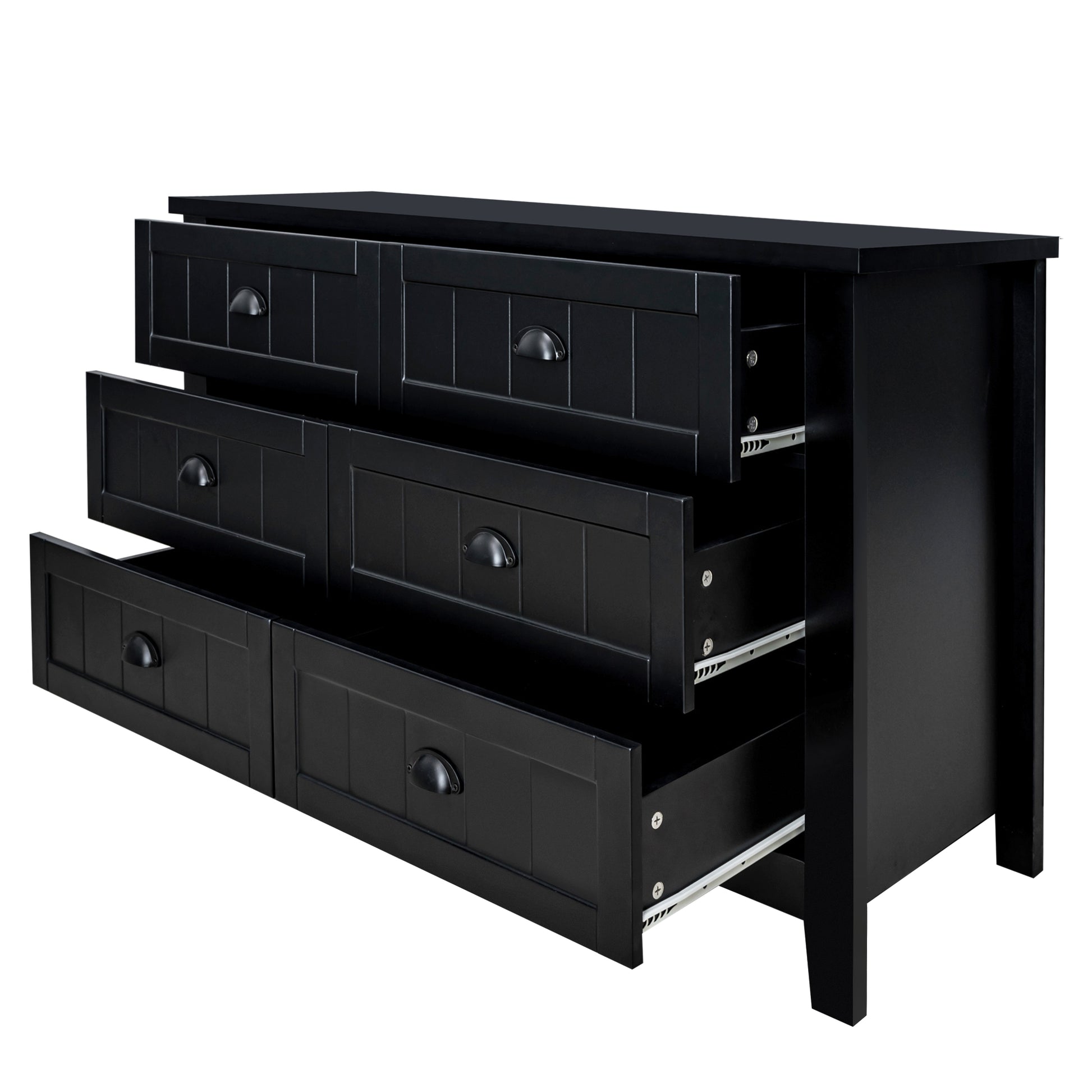 Drawer Dresser Bar Cabinet Side Cabinet,Buffet Sideboard,Buffet Service Counter, Solid Wood Frame,Plasticdoor Panel,Retro Shell Handle,Applicable To Dining Room, Living Room, Kitchen ,Corridor,Black 5 Or More Drawers Black Primary Living Space Drawers