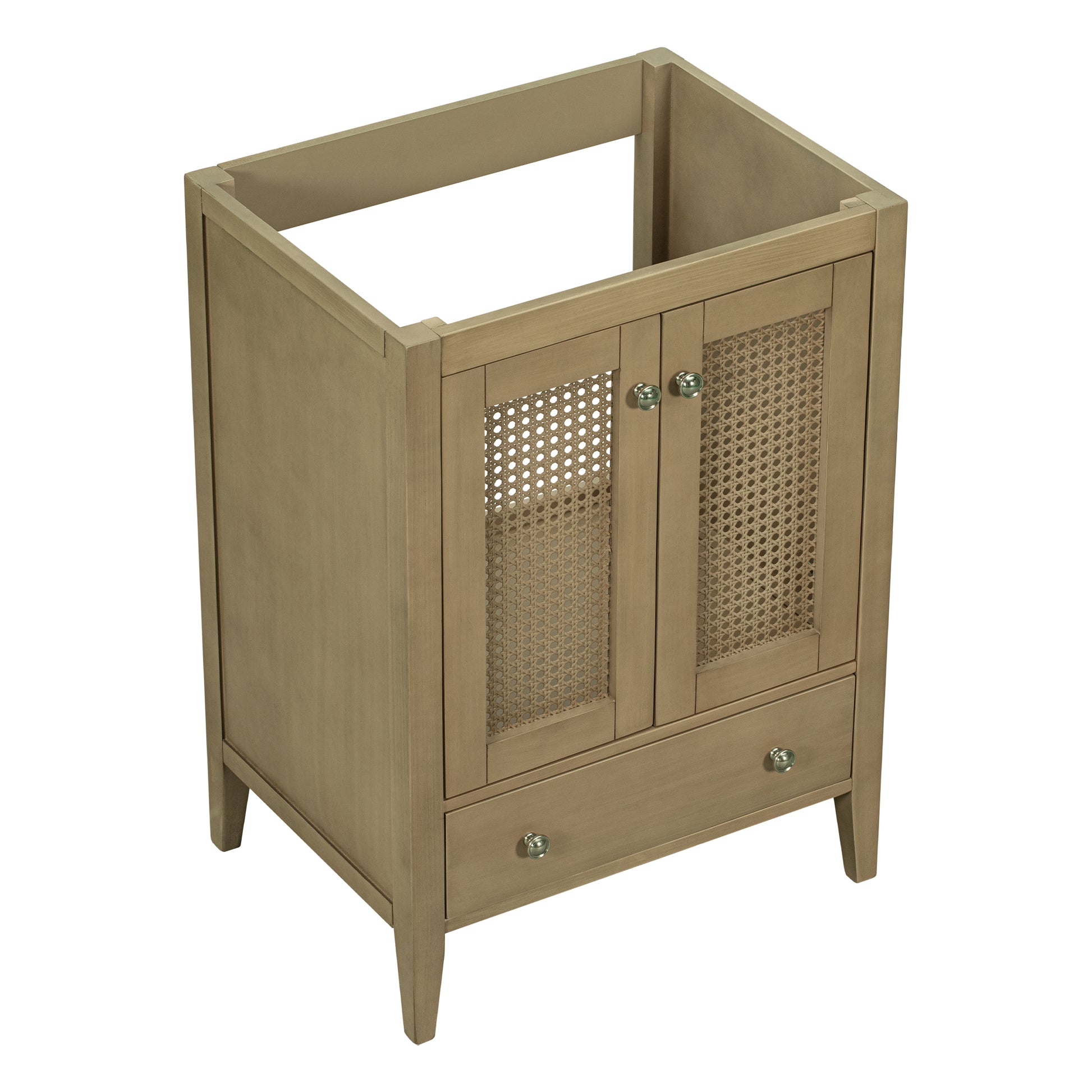 24" Bathroom Vanity Without Sink, Base Only, Rattan Cabinet With Doors And Drawer, Solid Frame And Mdf Board, Natural Natural Solid Wood Mdf