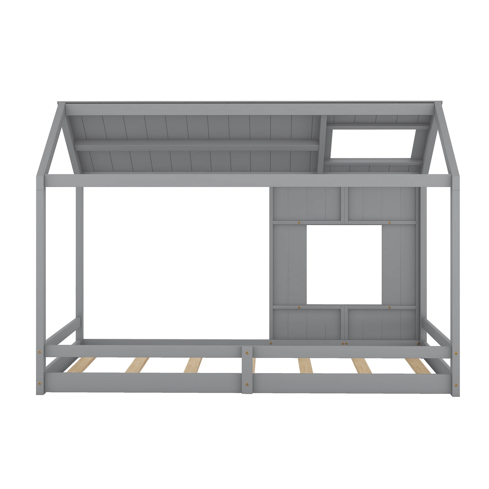 Twin Size House Bed with Roof and Window Gray grey-mdf