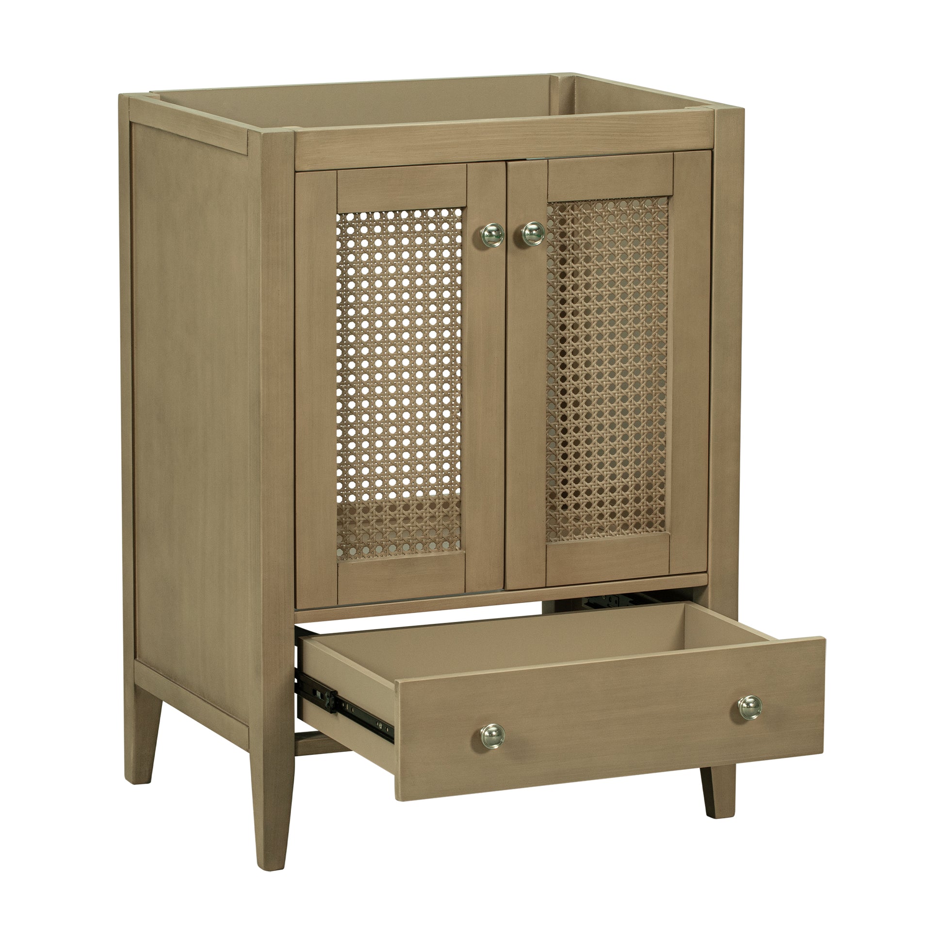 24" Bathroom Vanity Without Sink, Base Only, Rattan Cabinet With Doors And Drawer, Solid Frame And Mdf Board, Natural Natural Solid Wood Mdf