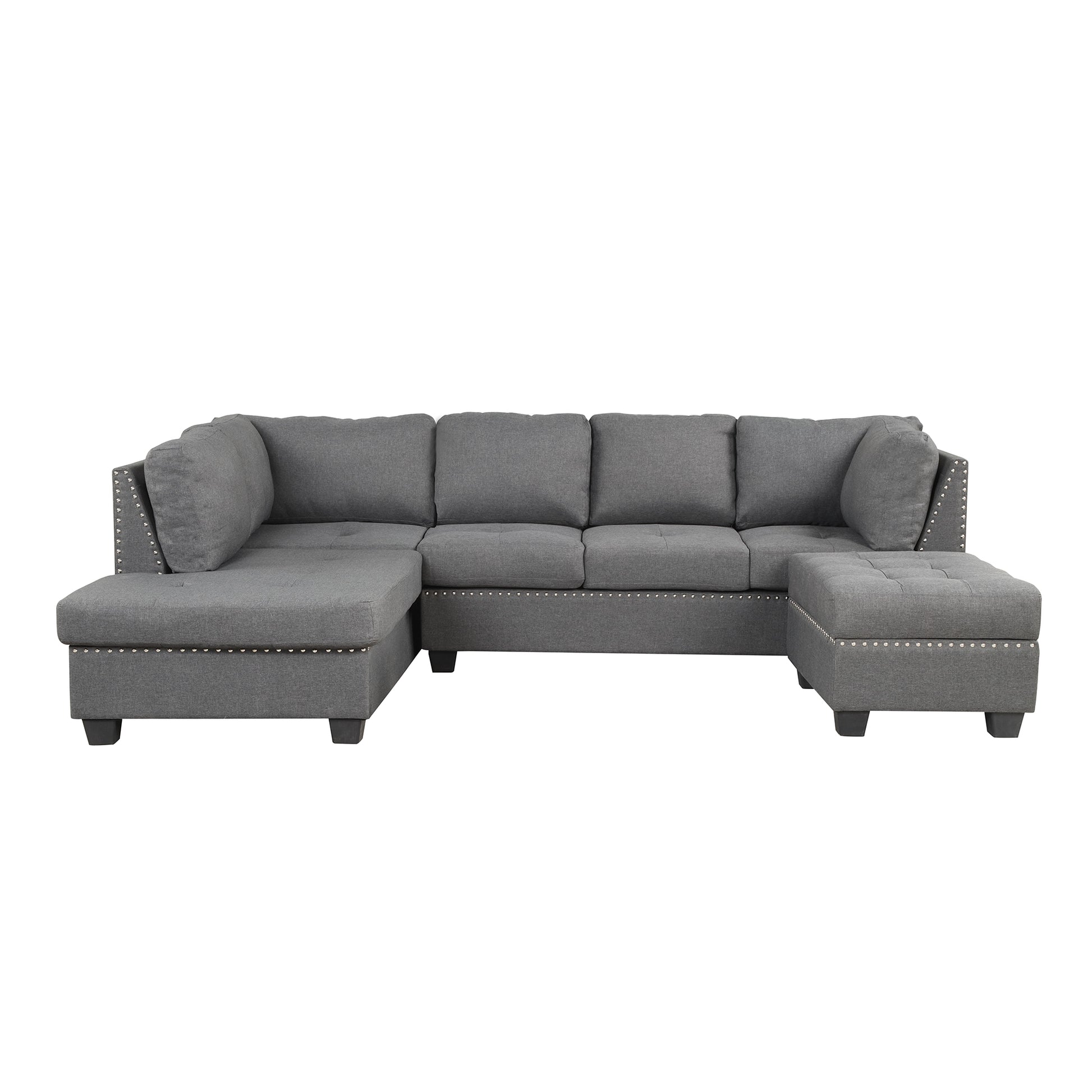 104.5" Reversible Sectional Sofa Space Saving With Storage Ottoman Rivet Ornament L Shape Couch For Small Or Large Space Dorm Apartment,Gray Old Sg000405Aaa Gray Foam Linen