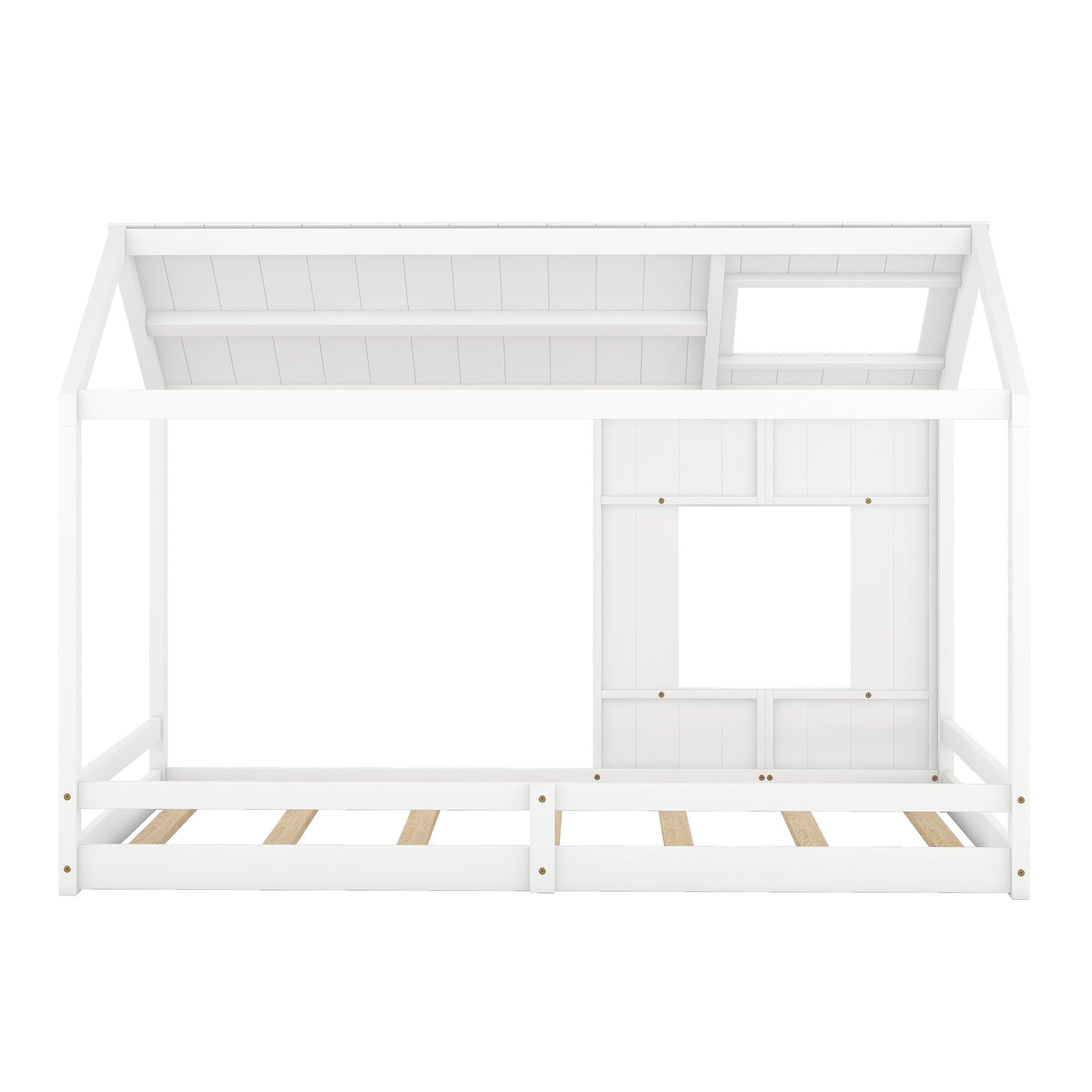 Twin Size House Bed with Roof and Window White white-mdf