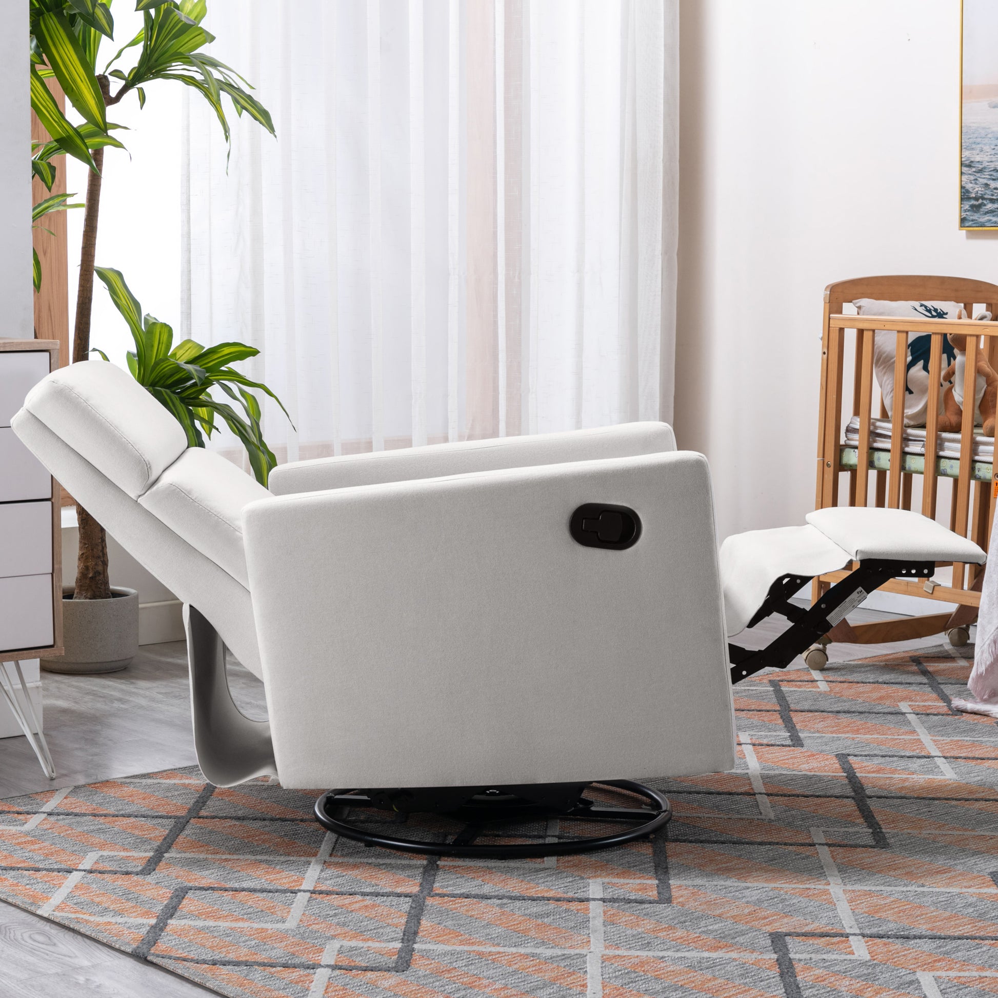 Modern Upholstered Rocker Nursery Chair Plush Seating Glider Swivel Recliner Chair, Beige Beige Linen