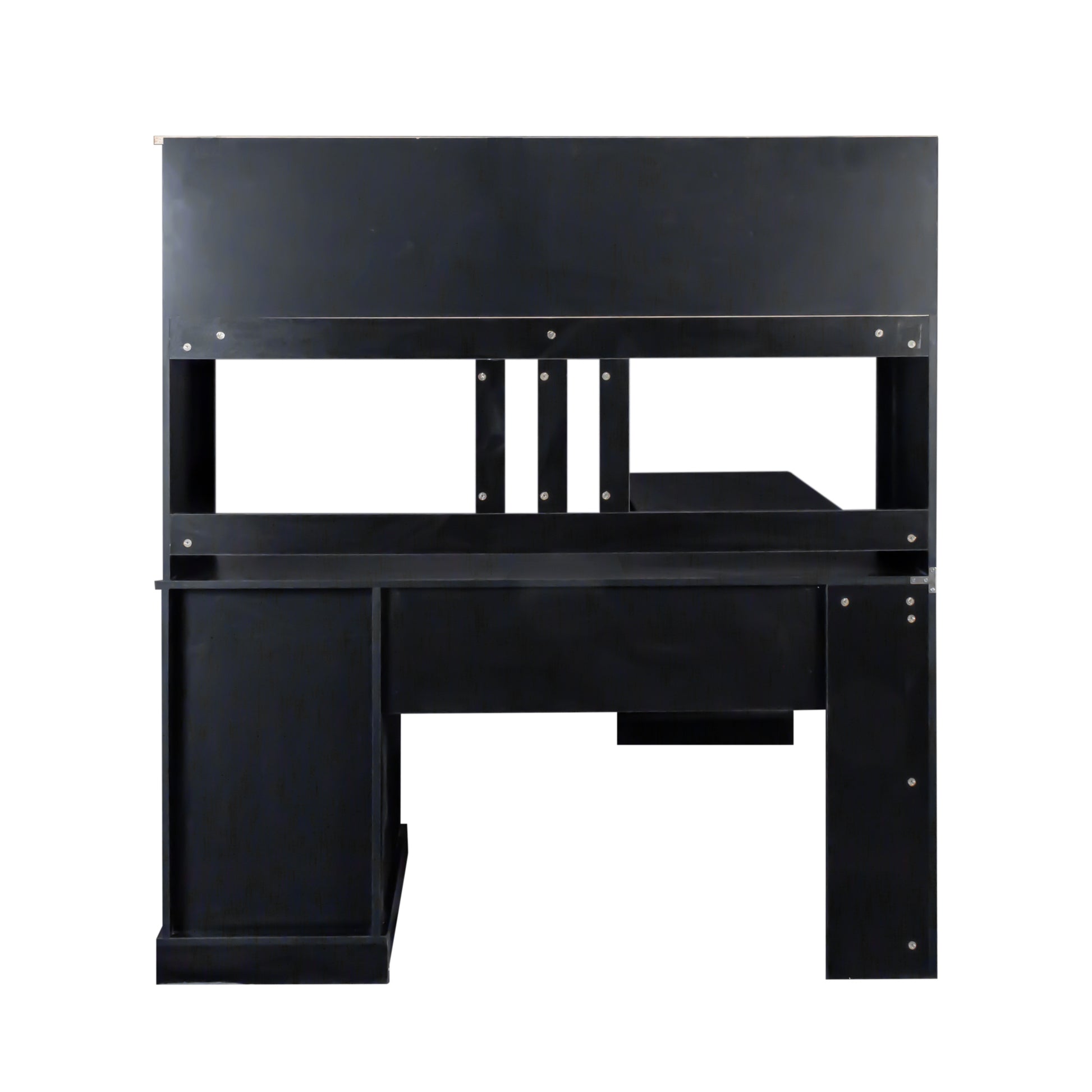 Home Office Computer Desk With Hutch, Antiqued Black Finish Black Mdf