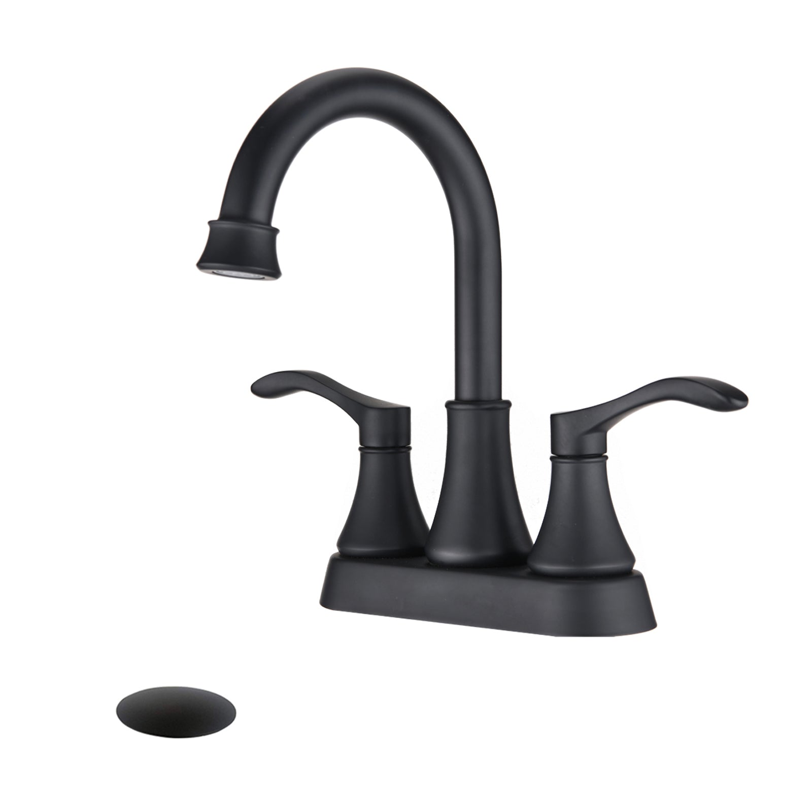 4 Inches Centerset Bathroom Faucet 360 Swivel Spout, With Pop Up Drain Matte Black Matte Black Zinc