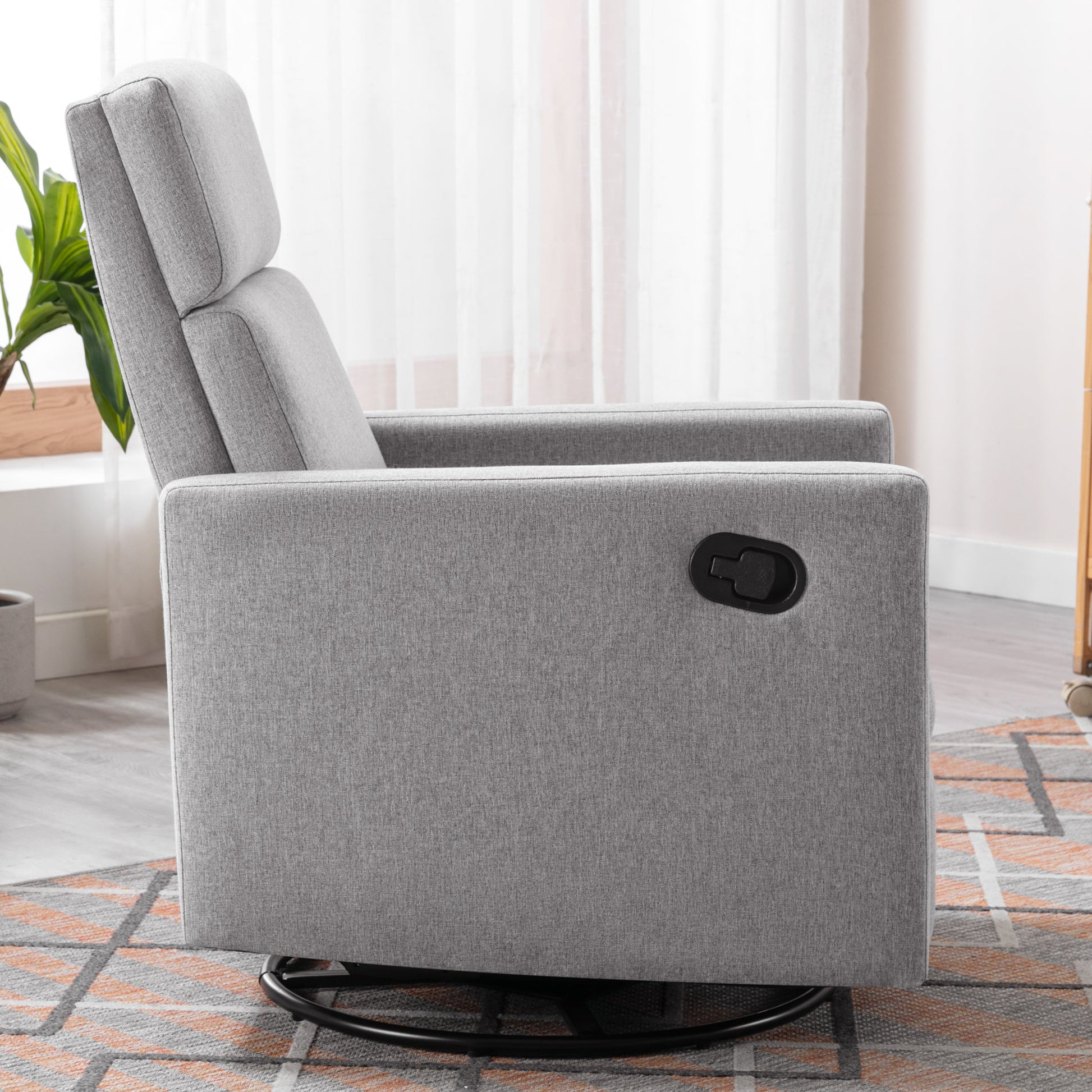 Modern Upholstered Rocker Nursery Chair Plush Seating Glider Swivel Recliner Chair, Gray Gray Linen