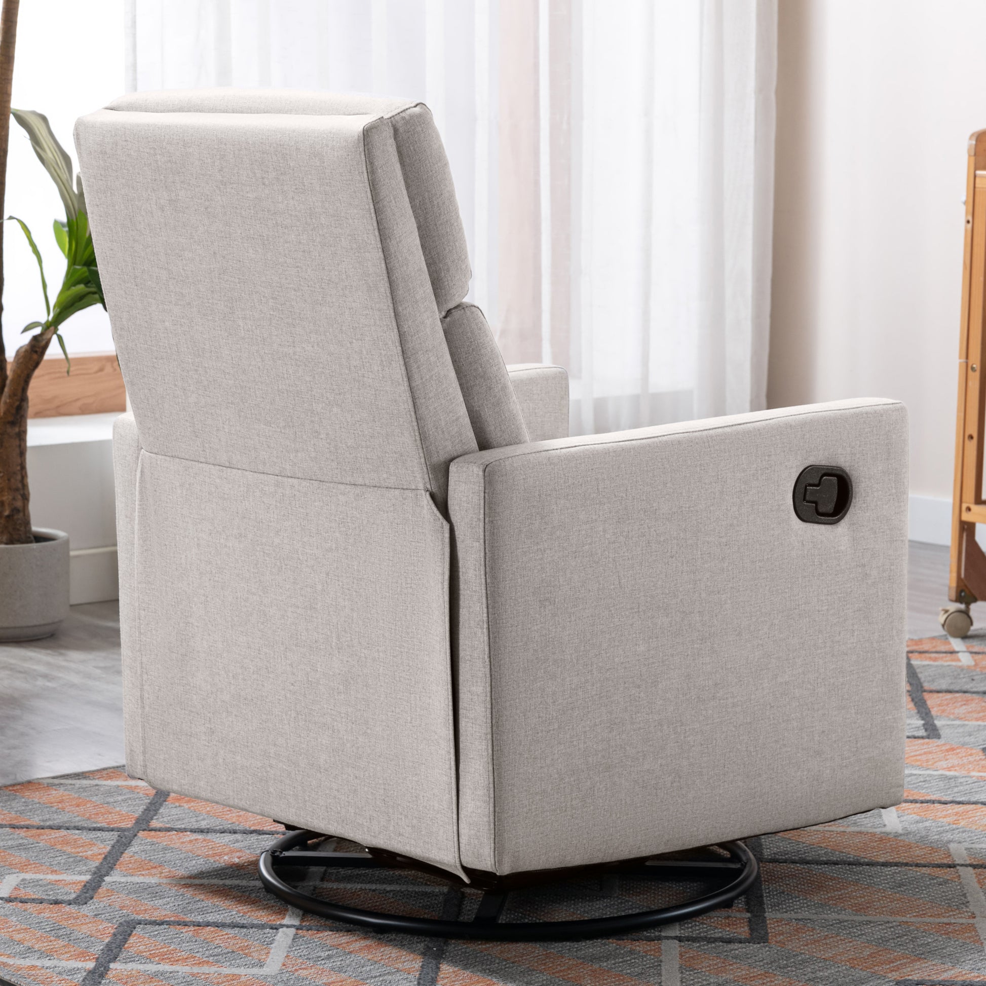 Modern Upholstered Rocker Nursery Chair Plush Seating Glider Swivel Recliner Chair, Tan Tan Linen