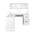 Home Office Computer Desk With Hutch, Antiqued White Finish White Mdf