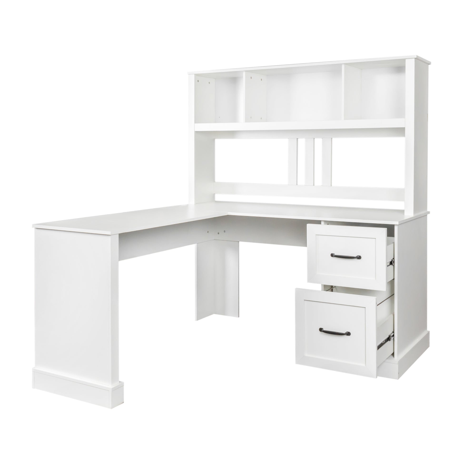 Home Office Computer Desk With Hutch, Antiqued White Finish White Mdf