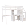 Twin Size Loft Bed With A Stand Alone Bed, Storage Staircase, Desk, Shelves And Drawers, White White Pine