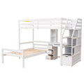 Twin Size Loft Bed With A Stand Alone Bed, Storage Staircase, Desk, Shelves And Drawers, White White Pine