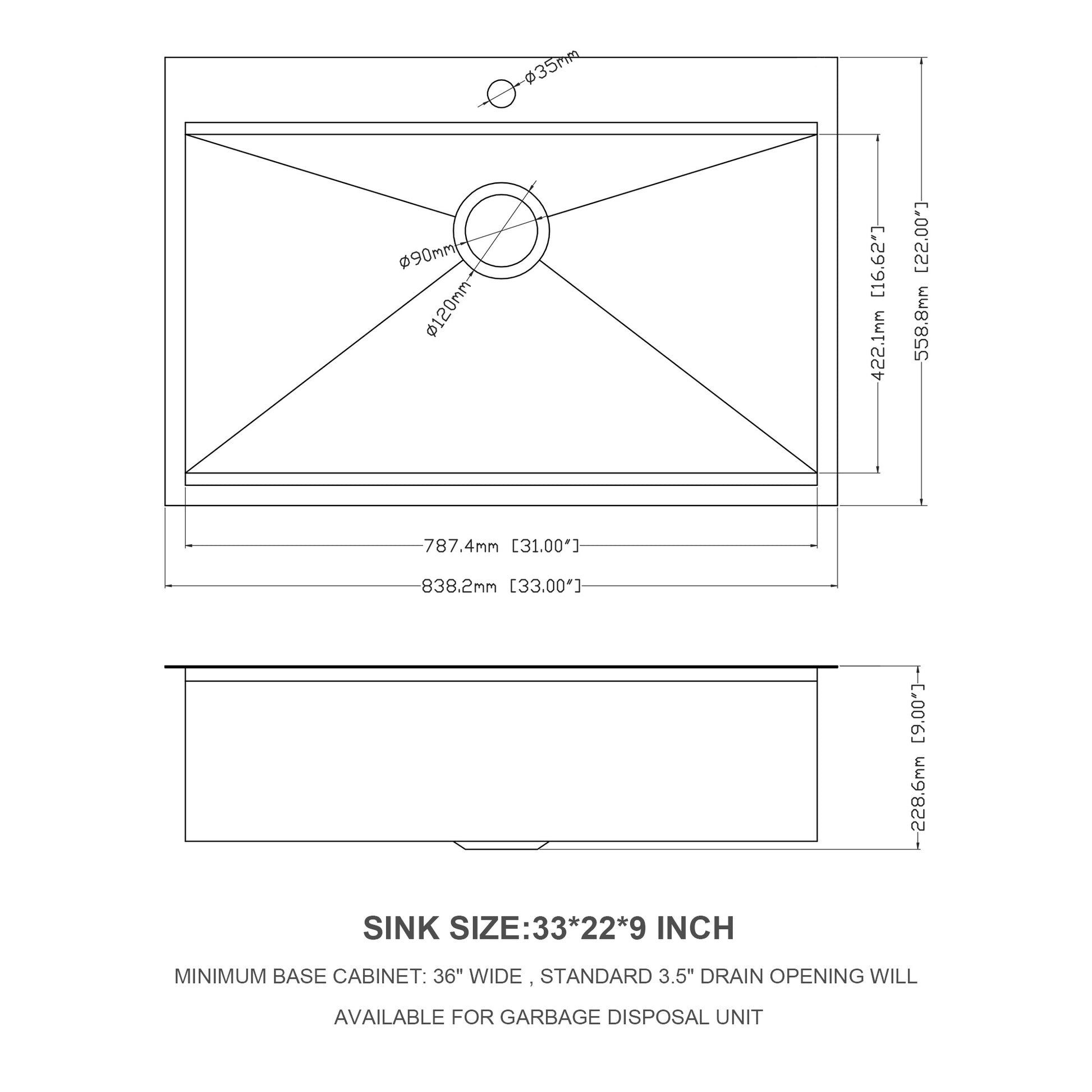 33 Inch Drop Kitchen Sink 33 "X 22" Kitchen Sink Stainless Steel 18 Gauge Workstation Sink Drop In Topmount Single Bowl Kitchen Sink Brushed Nickel Stainless Steel