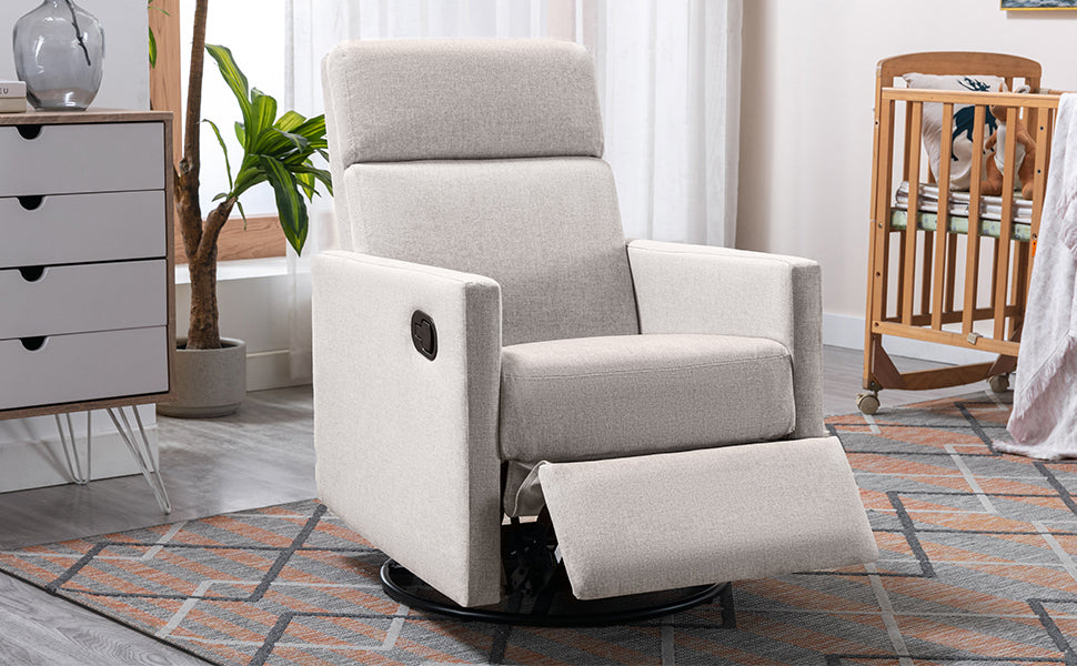 Modern Upholstered Rocker Nursery Chair Plush Seating Glider Swivel Recliner Chair, Tan Tan Linen