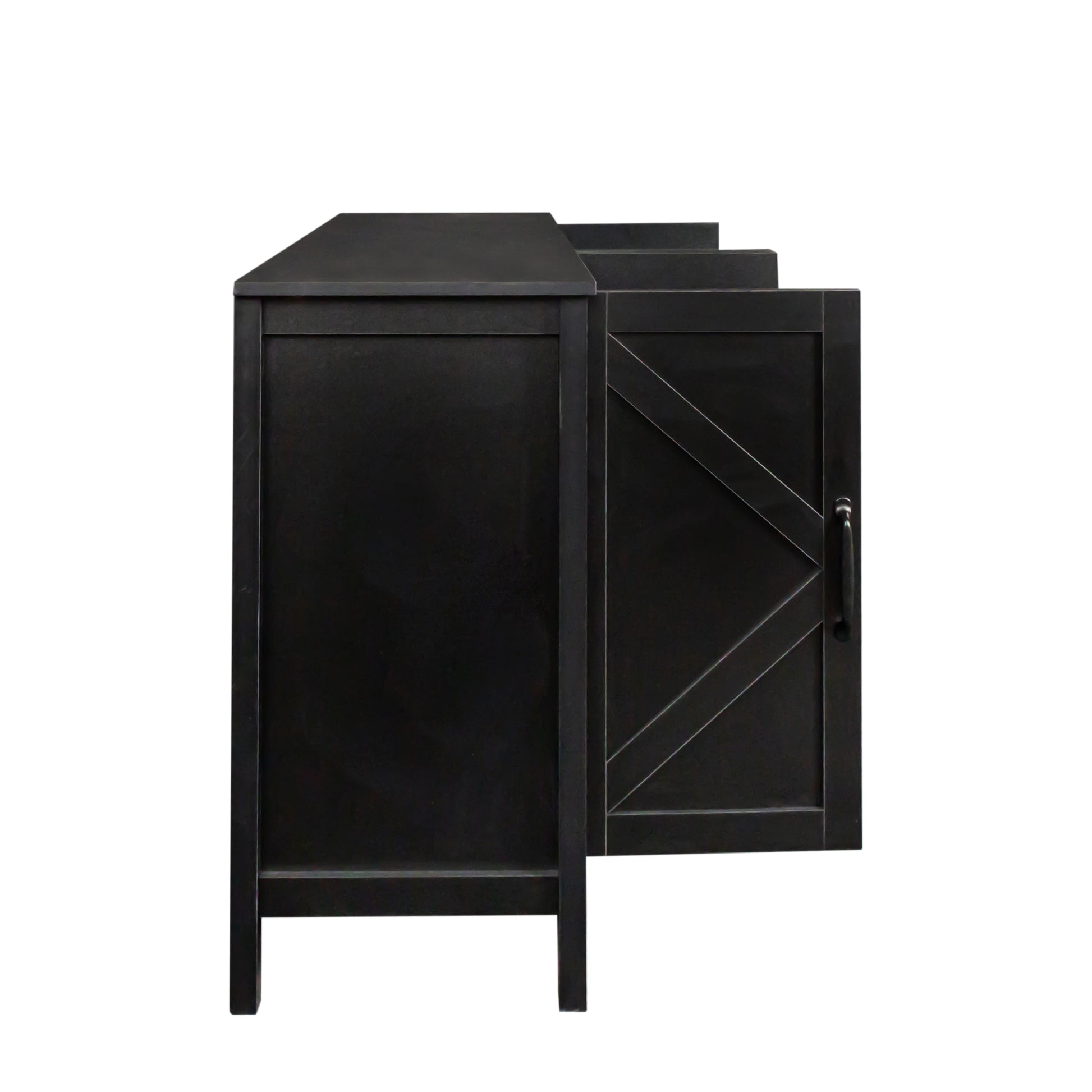 Cabinet With 4 Doors And 4 Open Shelgves,Freestanding Sideboard Storage Cabinet Entryway Floor Cabinet For Living Room Office Bedroom Black Mdf