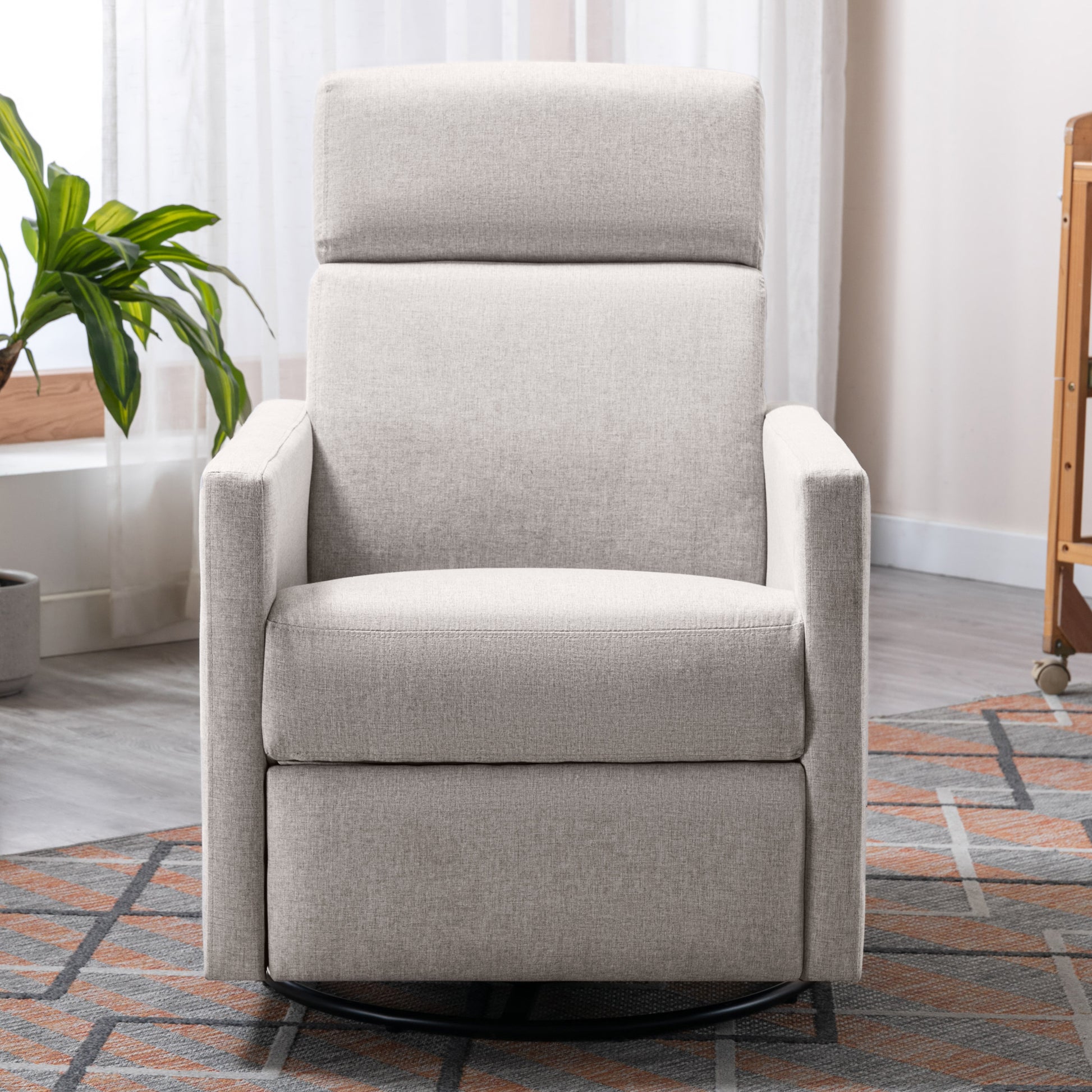 Modern Upholstered Rocker Nursery Chair Plush Seating Glider Swivel Recliner Chair, Tan Tan Linen