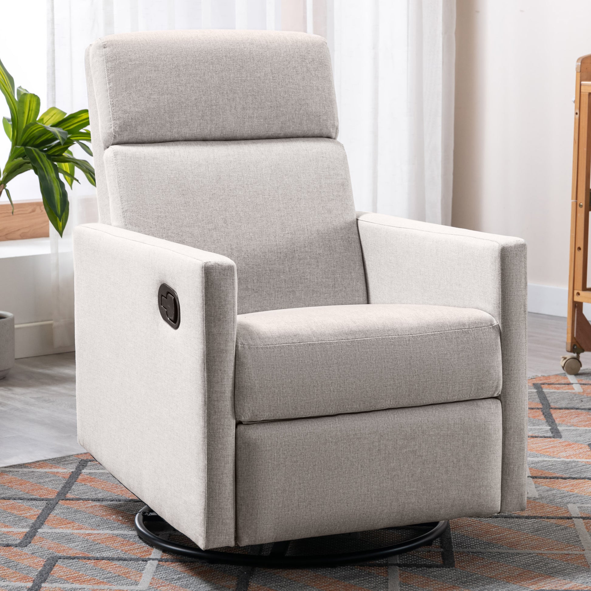 Modern Upholstered Rocker Nursery Chair Plush Seating Glider Swivel Recliner Chair, Tan Tan Linen