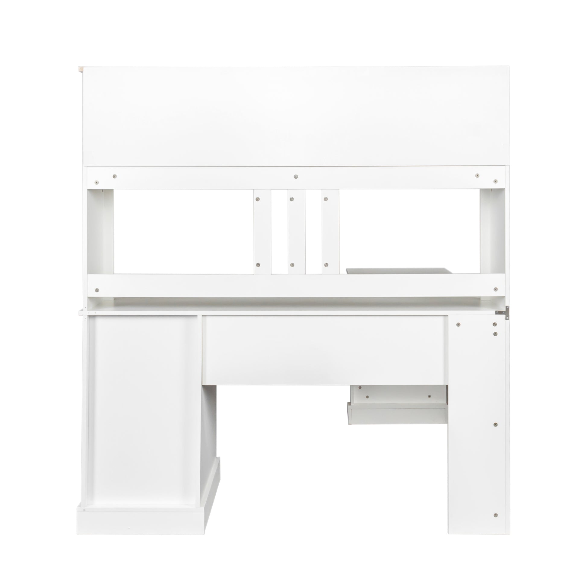 Home Office Computer Desk With Hutch, Antiqued White Finish White Mdf