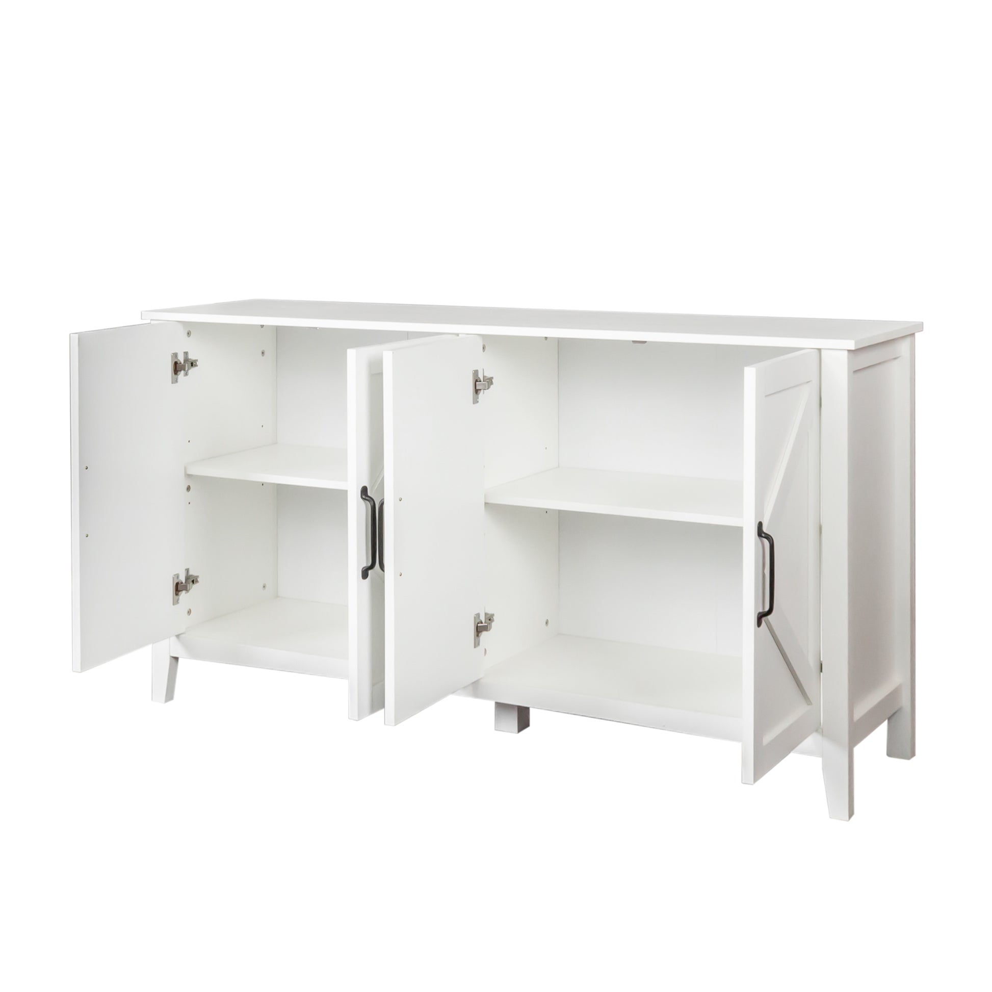 Cabinet With 4 Doors And 4 Open Shelgves,Freestanding Sideboard Storage Cabinet Entryway Floor Cabinet For Living Room Office Bedroom White Mdf