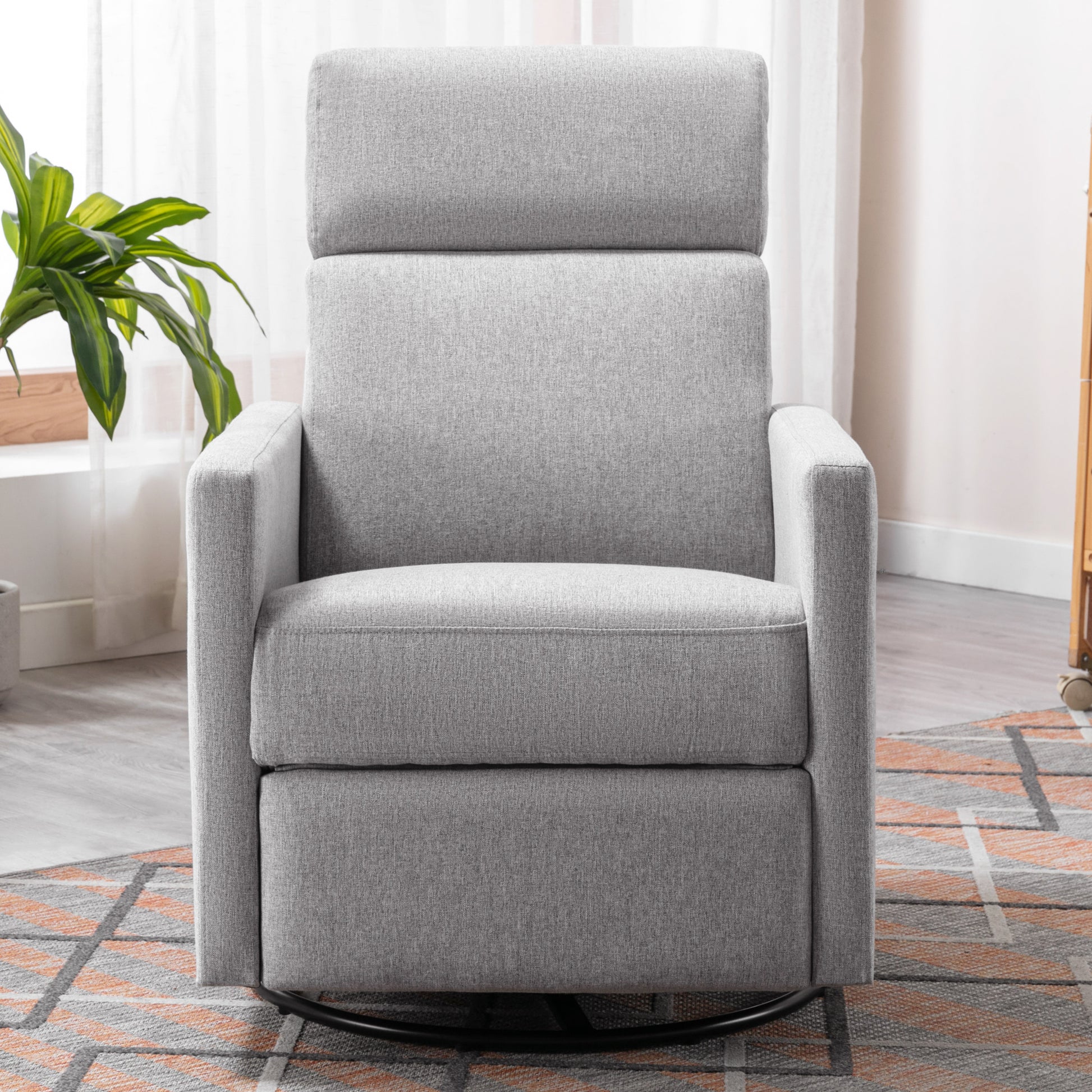 Modern Upholstered Rocker Nursery Chair Plush Seating Glider Swivel Recliner Chair, Gray Gray Linen