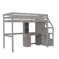 Twin Size Loft Bed With A Stand Alone Bed, Storage Staircase, Desk, Shelves And Drawers, Gray Gray Pine