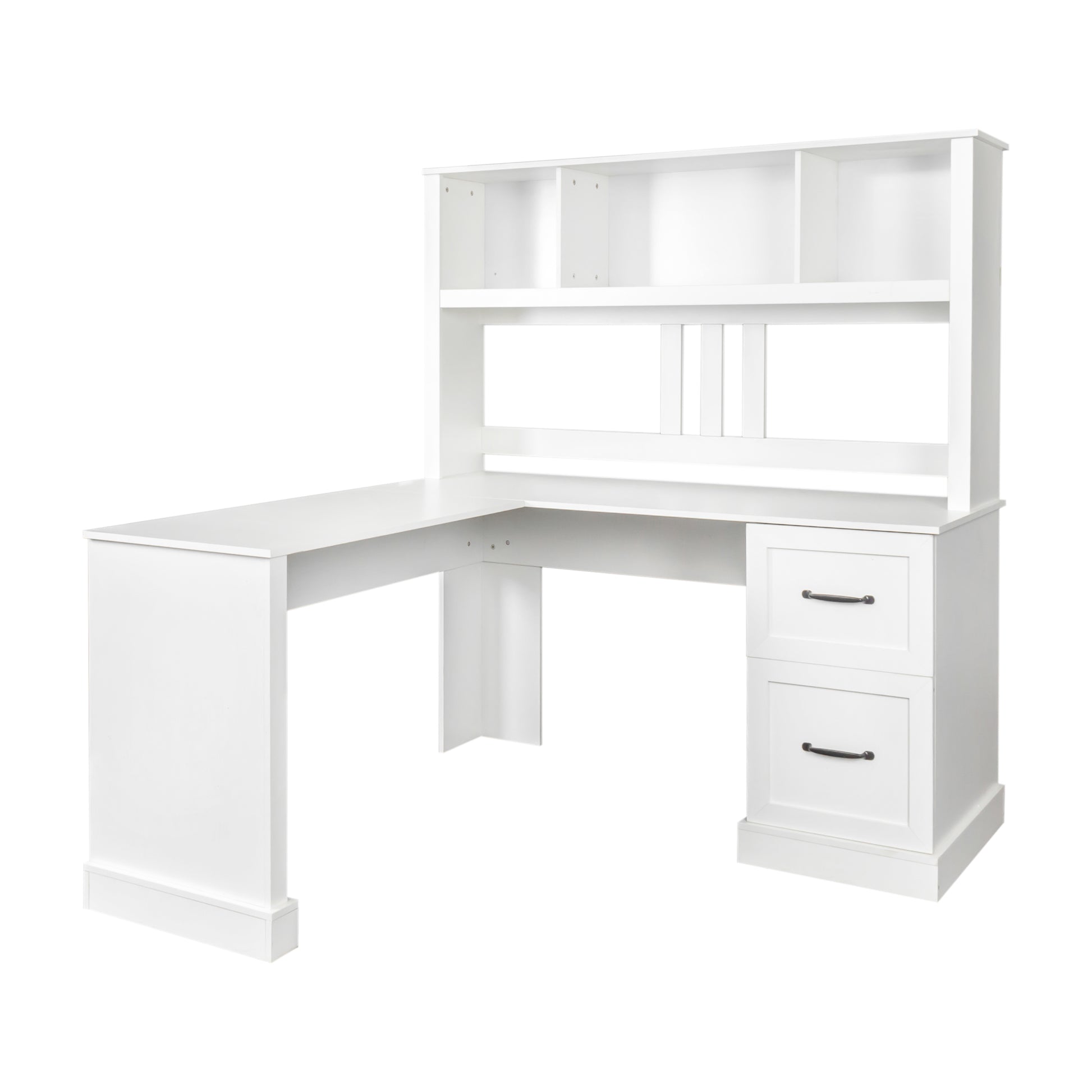 Home Office Computer Desk With Hutch, Antiqued White Finish White Mdf