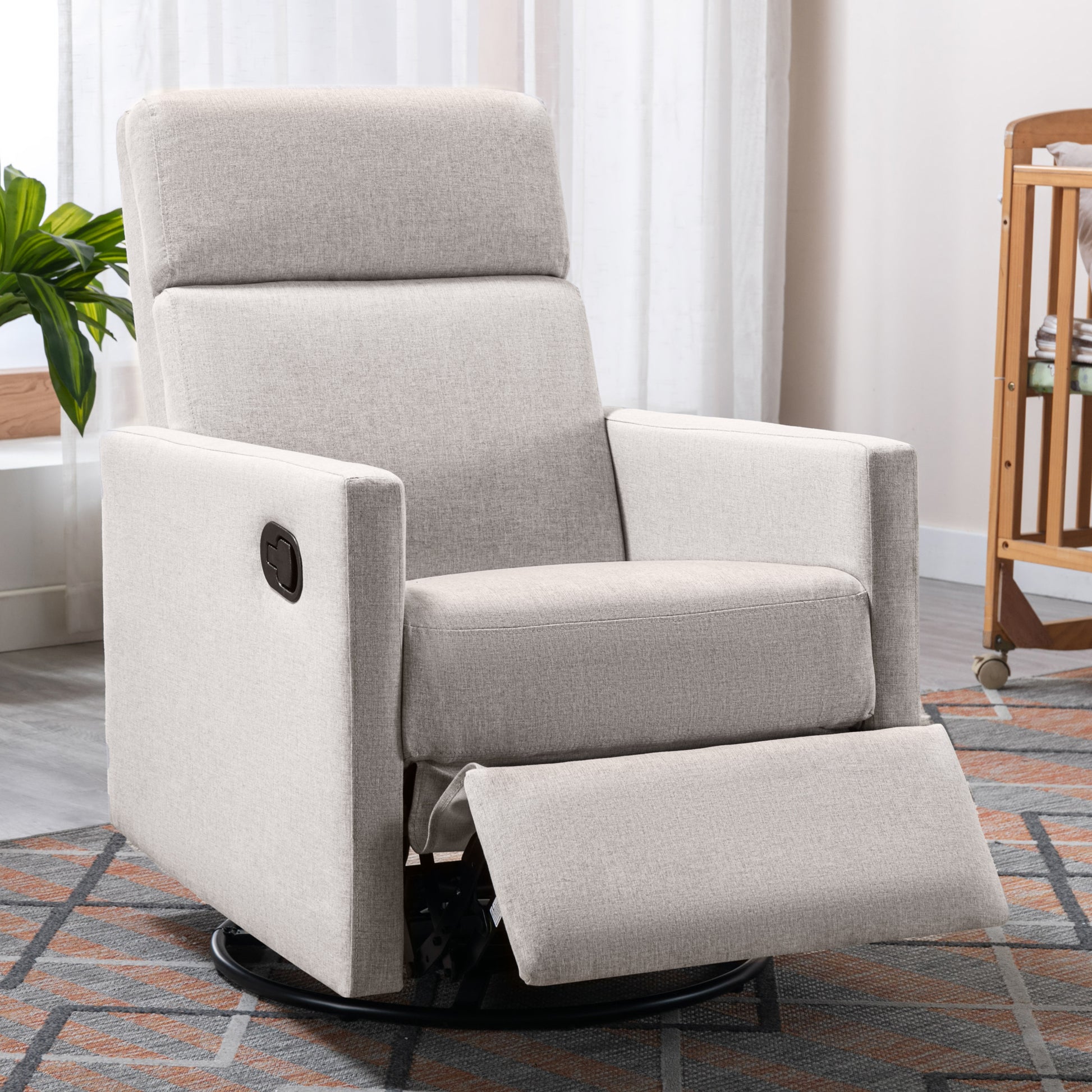 Modern Upholstered Rocker Nursery Chair Plush Seating Glider Swivel Recliner Chair, Tan Tan Linen