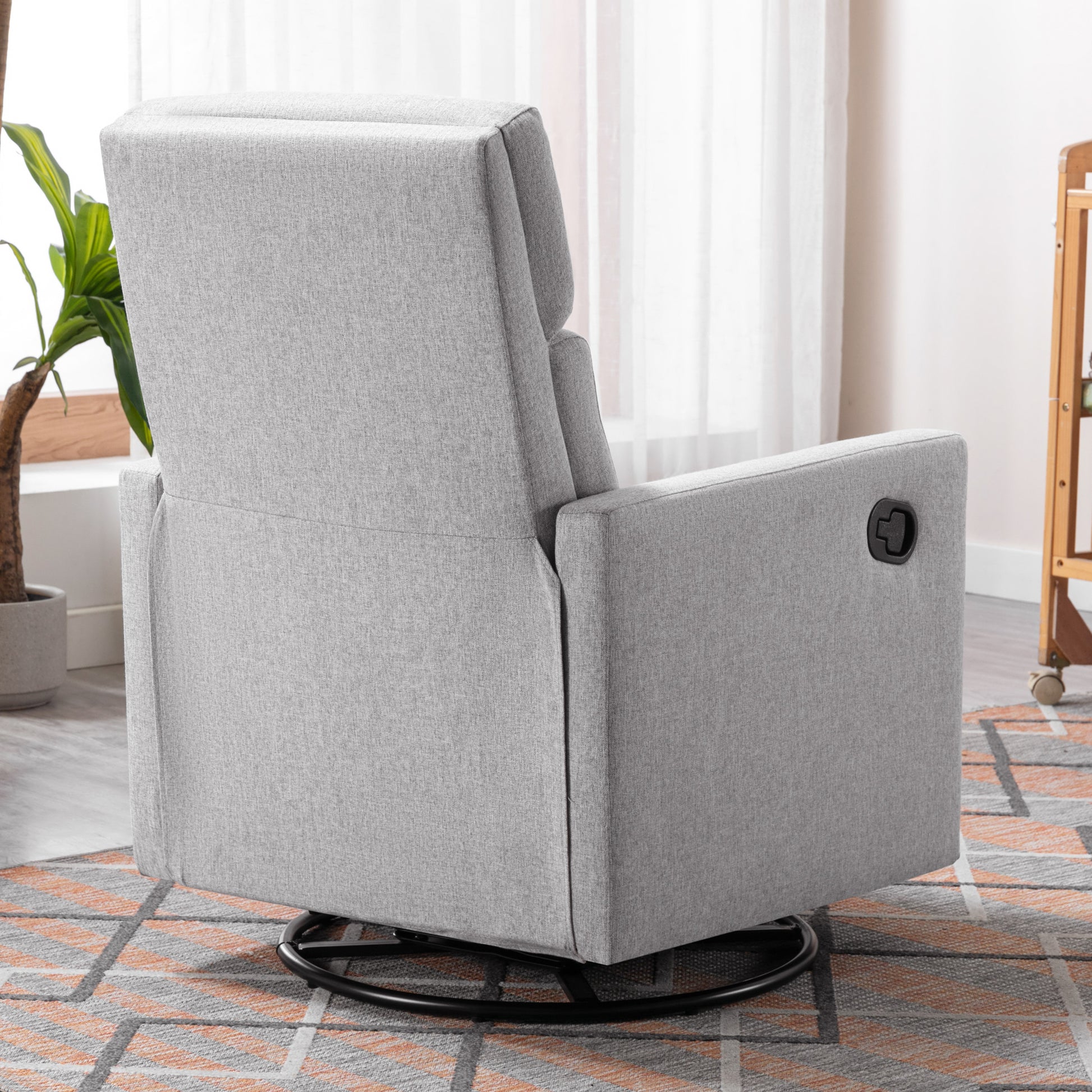 Modern Upholstered Rocker Nursery Chair Plush Seating Glider Swivel Recliner Chair, Gray Gray Linen