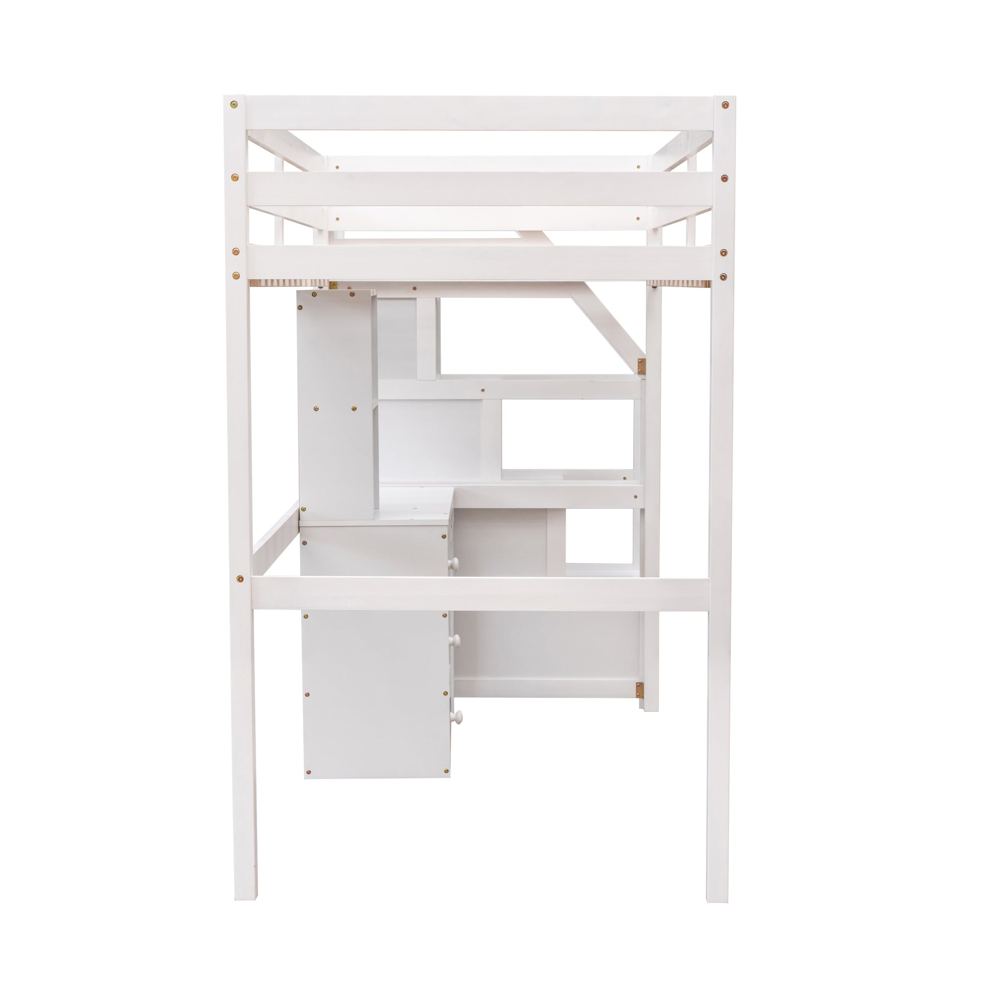 Twin Size Loft Bed With A Stand Alone Bed, Storage Staircase, Desk, Shelves And Drawers, White White Pine